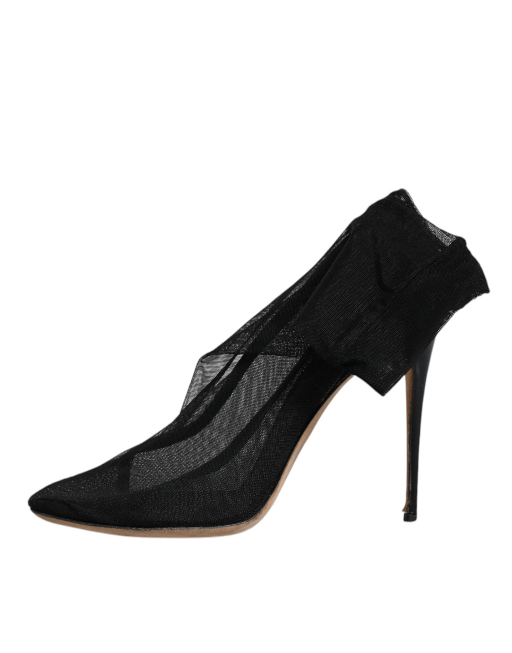 Black high heel shoes with lace detailing