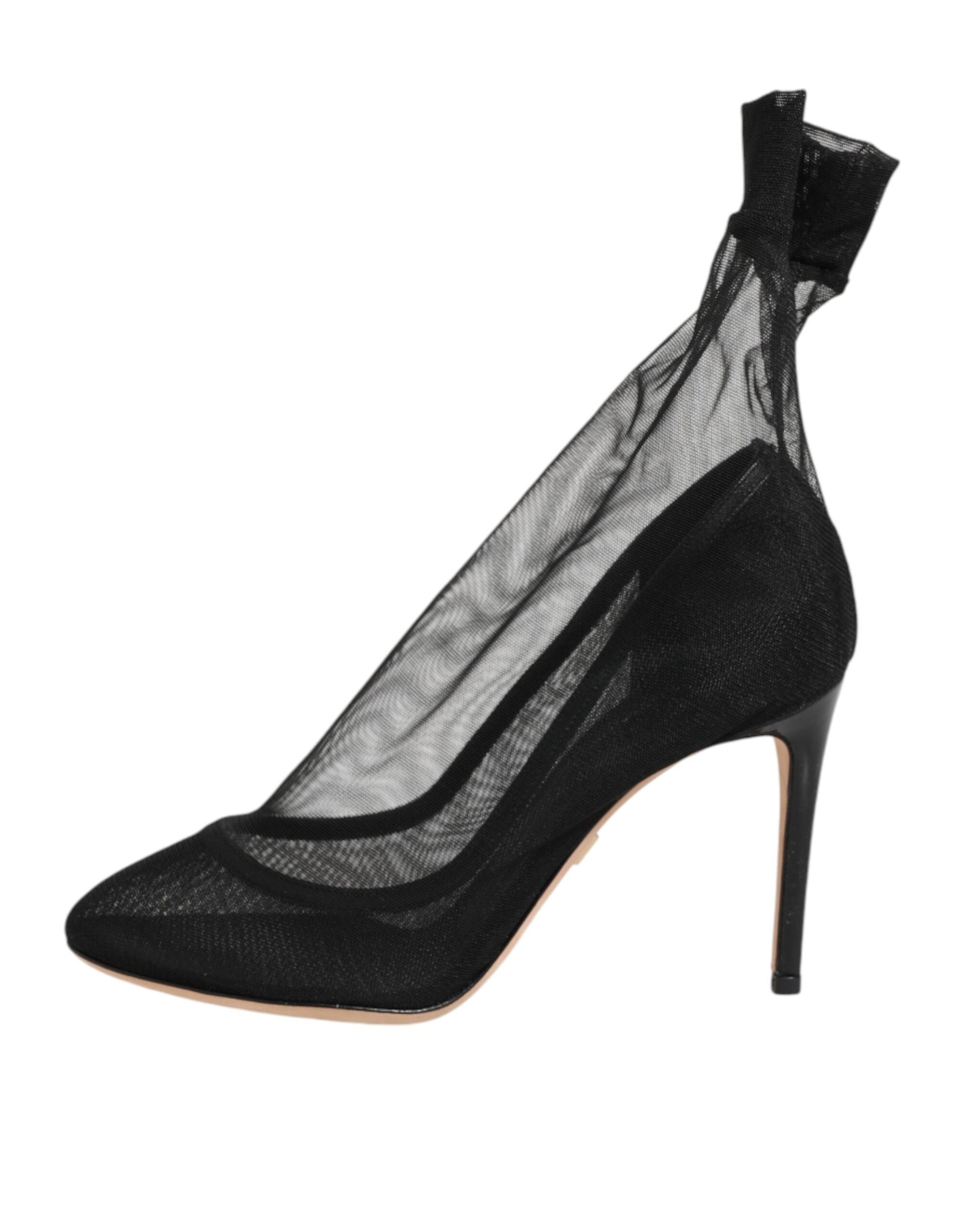 High heel shoe with sheer material on top