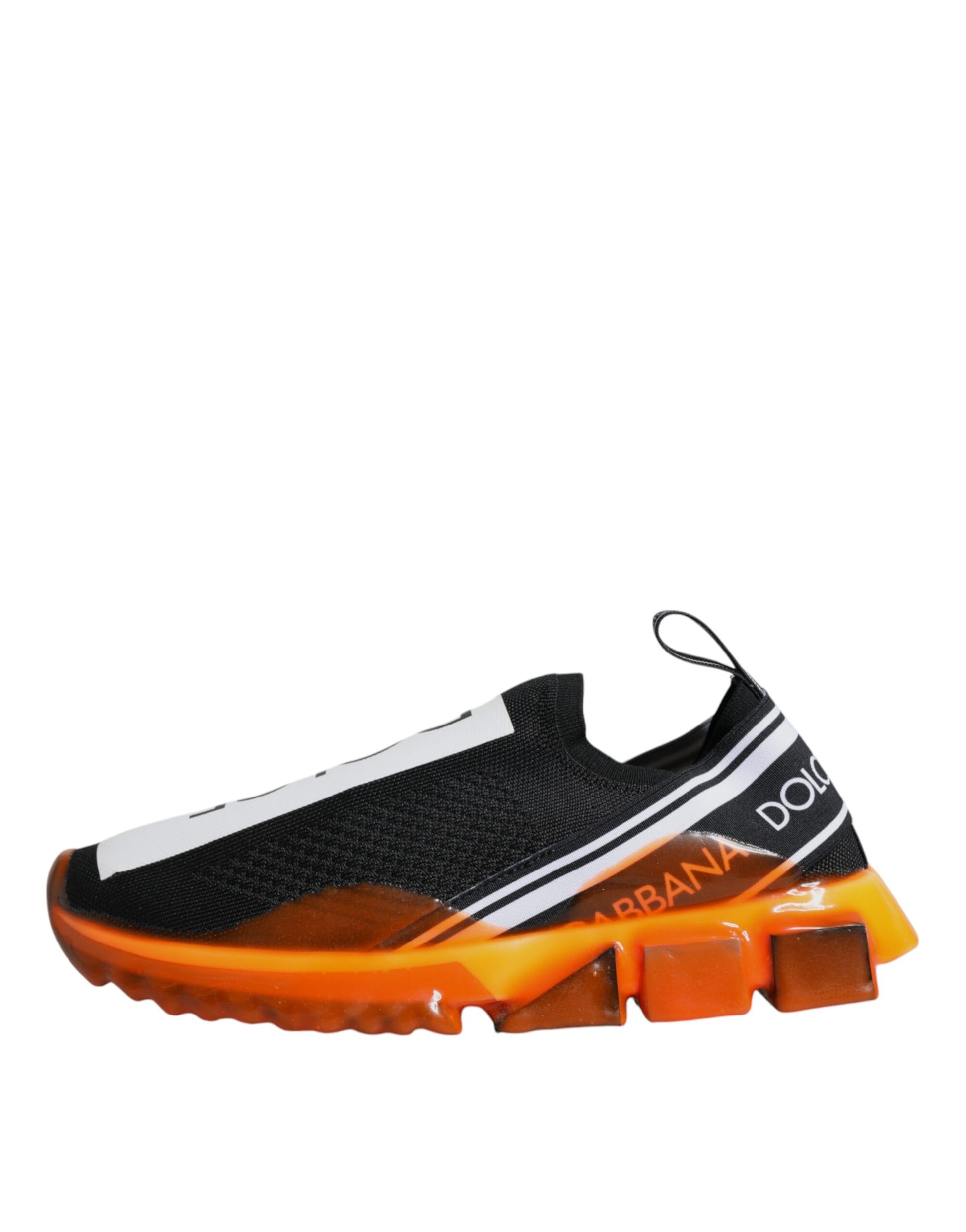 Black and orange athletic shoe with white laces
