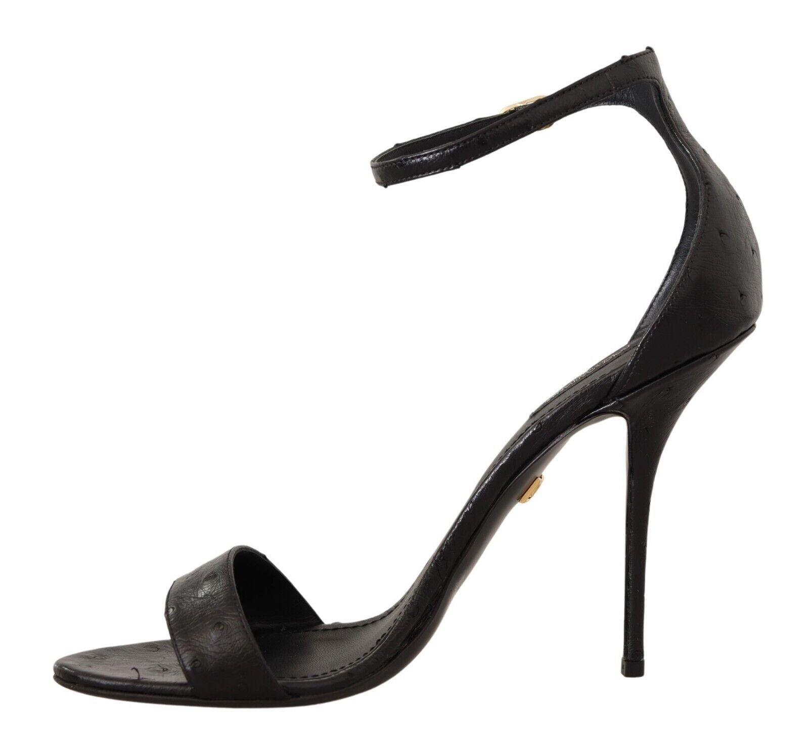 Black high heel sandal with strap over foot and ankle