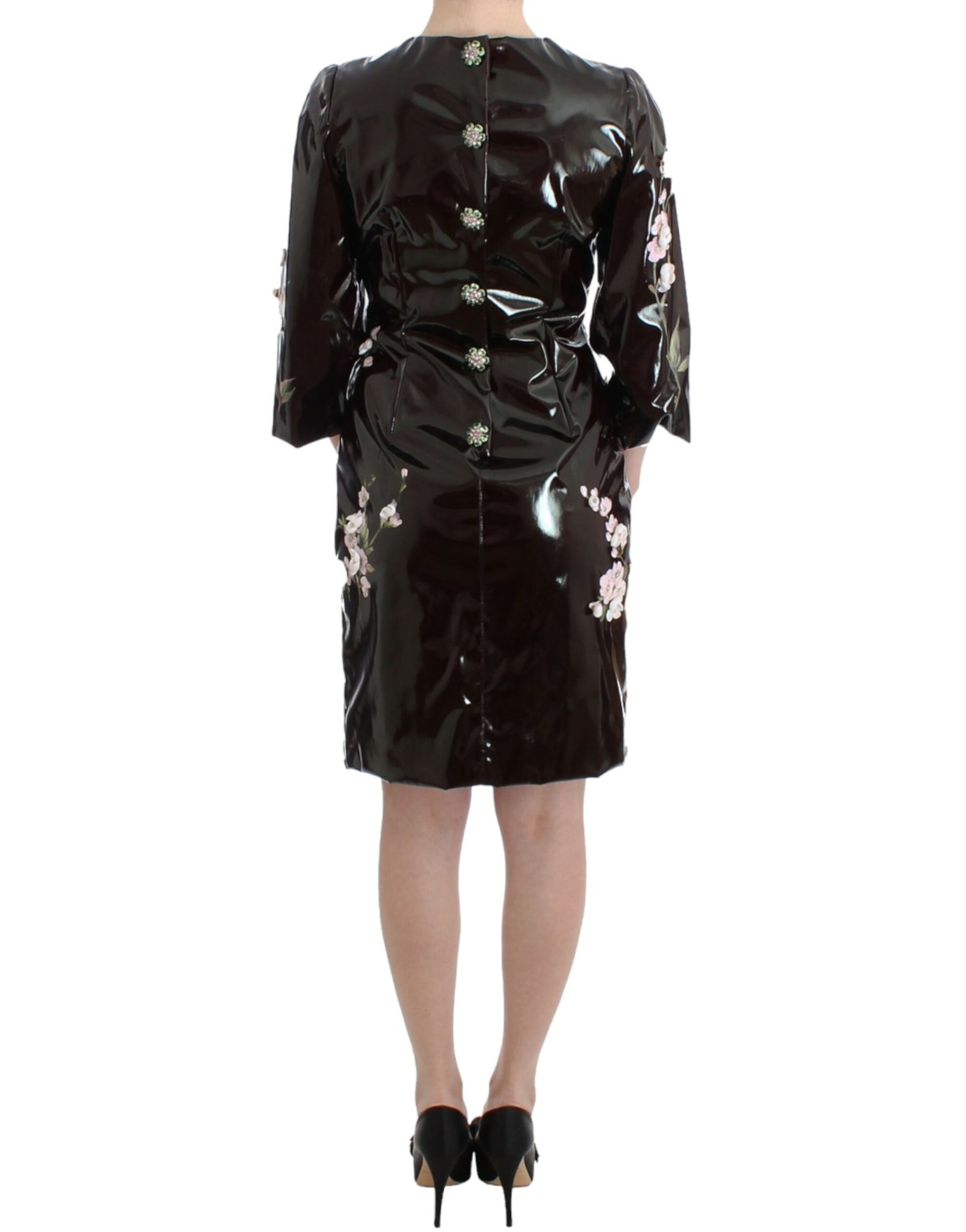 Black leather dress with floral pattern on back