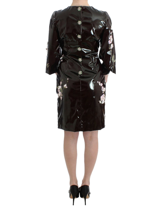 Black leather dress with floral pattern on back