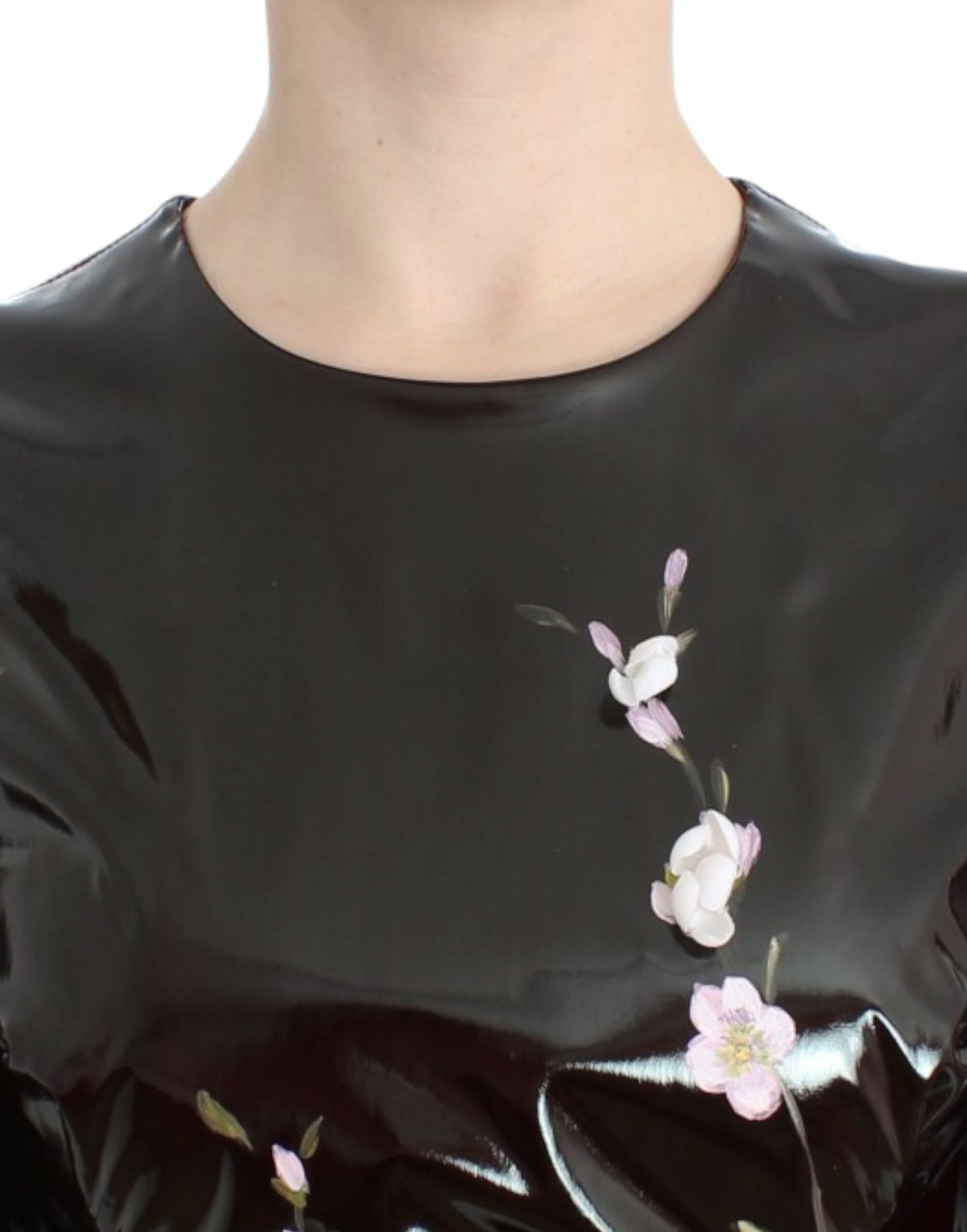 Black dress with floral embroidery on chest