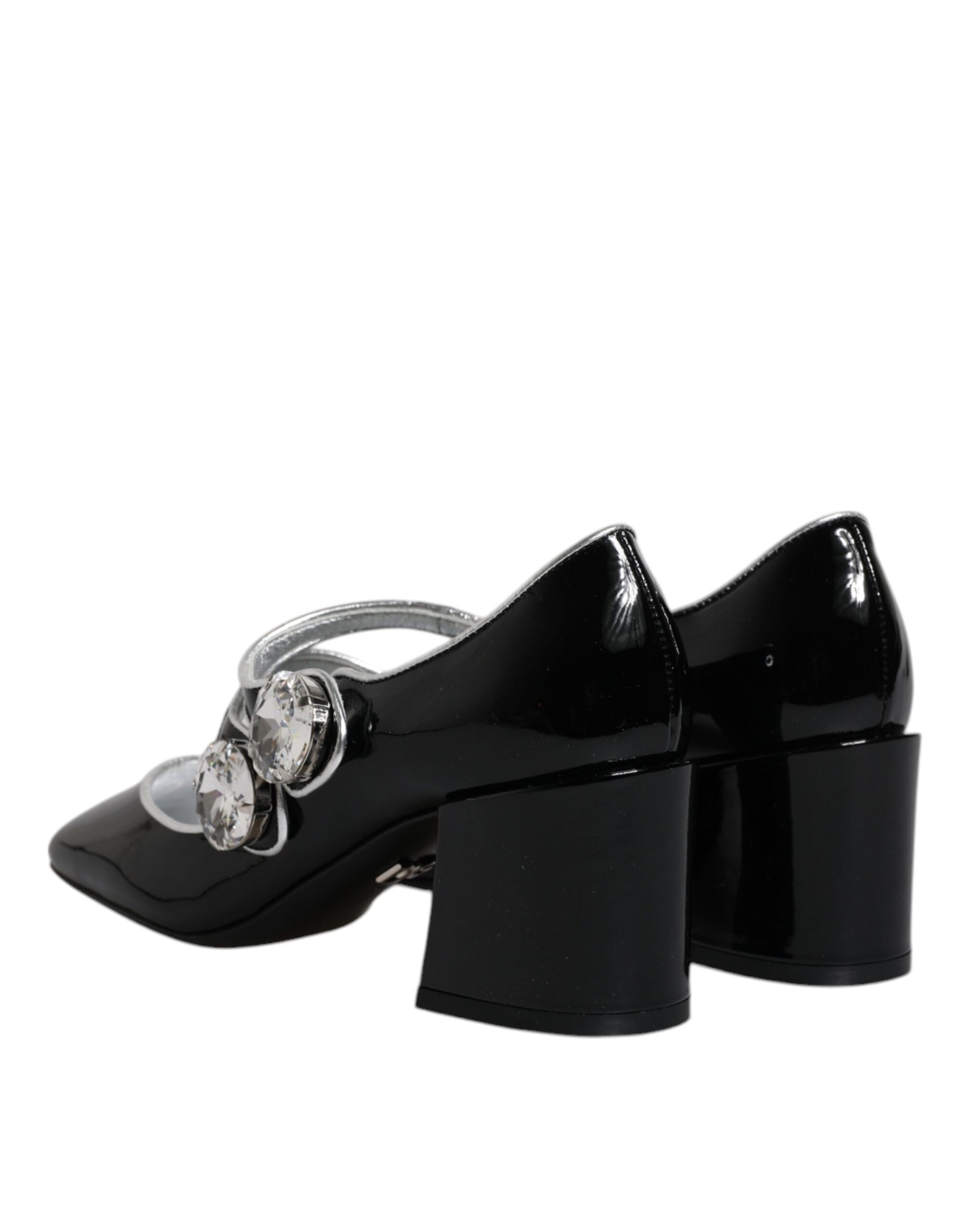 Black high heel shoes with rhinestones on toe and heel