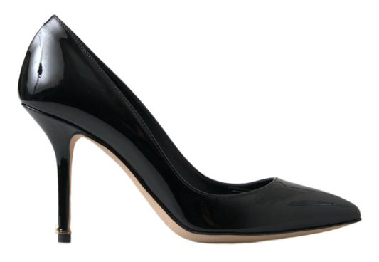 Black high heel shoe with stiletto heel and pointed toe
