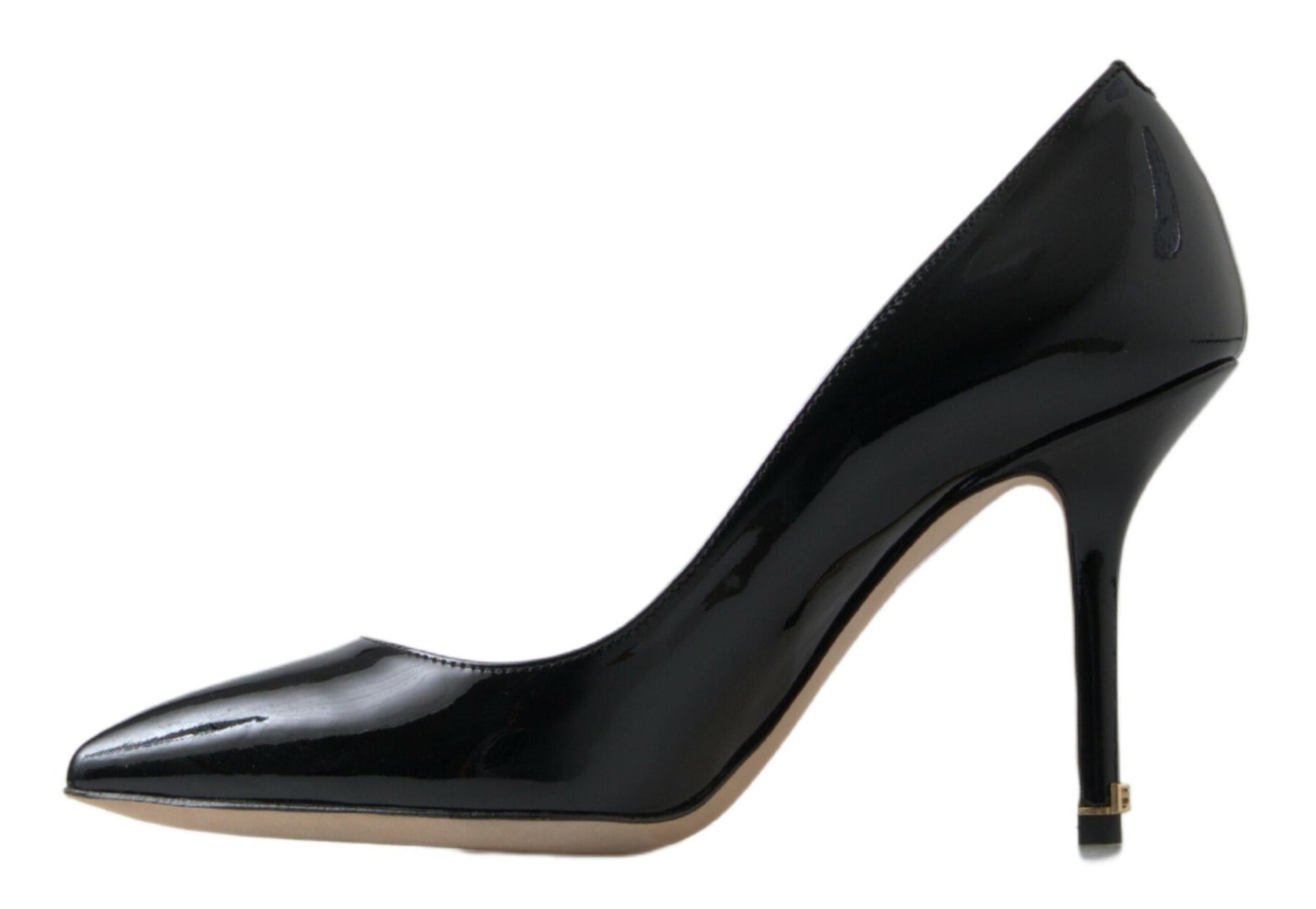 Black high heel shoe with pointed toe and stiletto heel