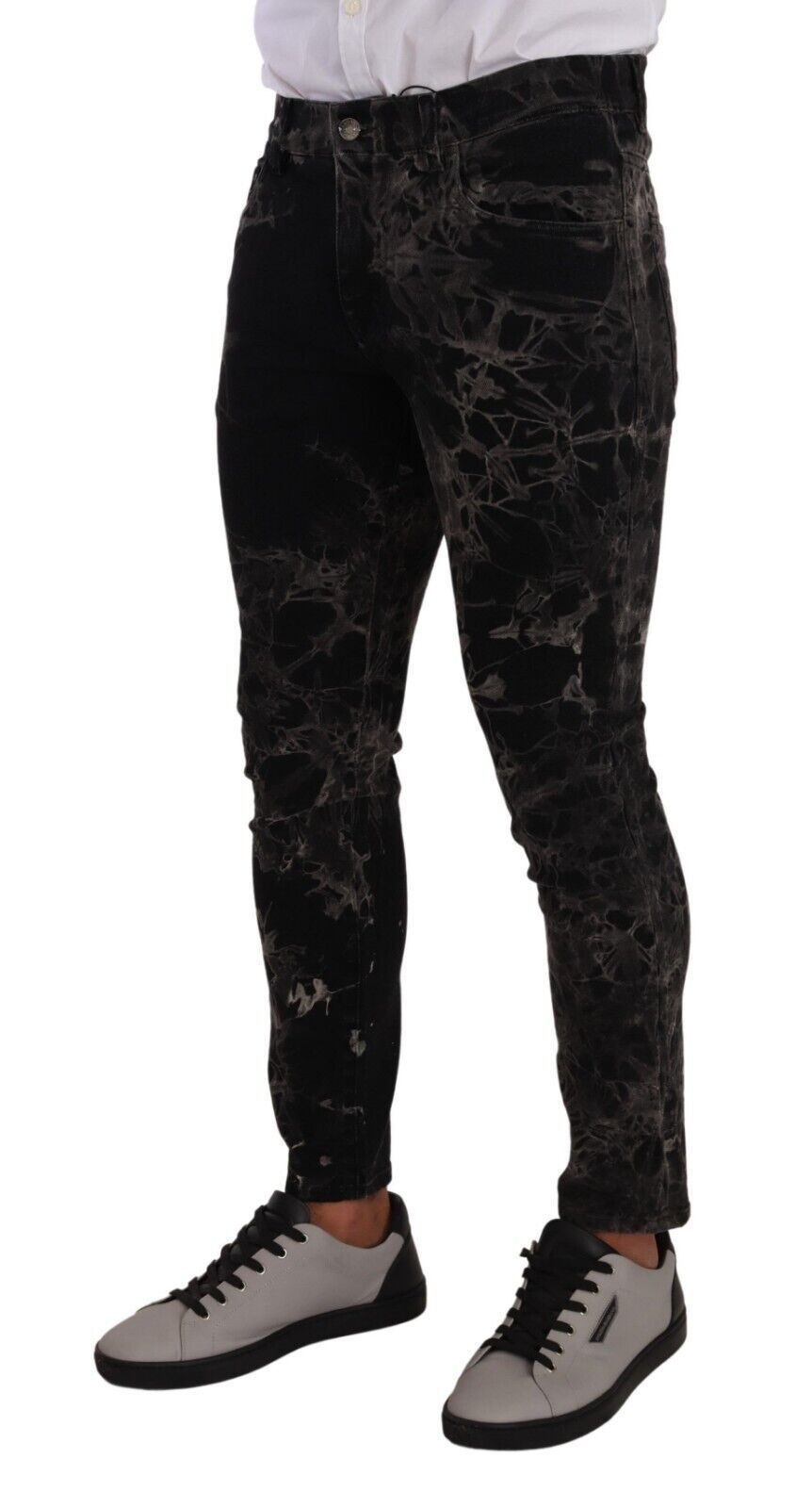 Pair of black pants with marbled pattern