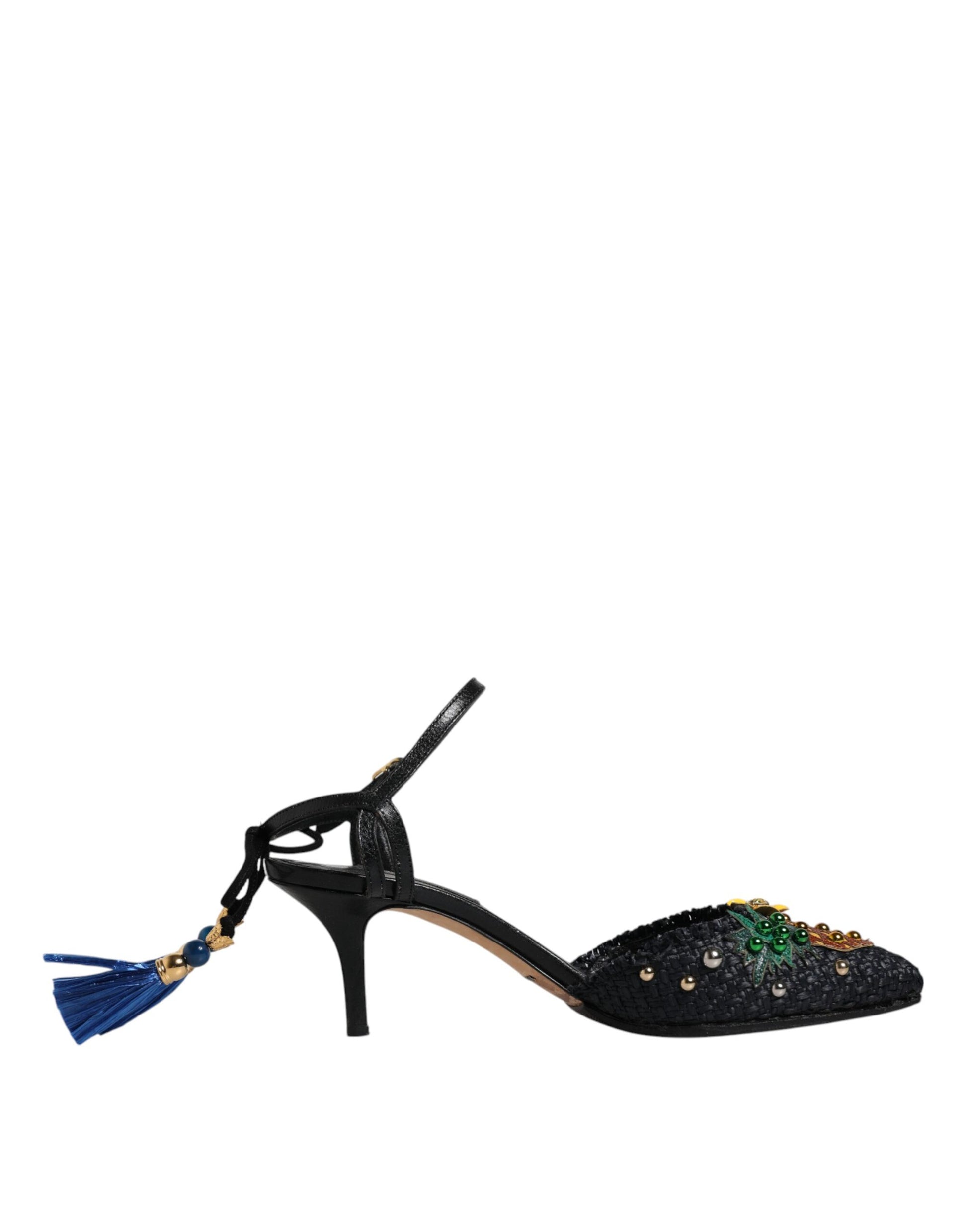High heel shoe with embellishments on toe