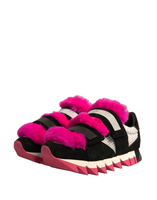 Pink and black furry sneakers for children