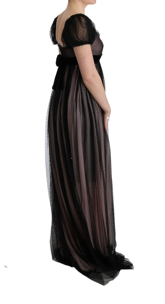 Long black dress with lace detailing