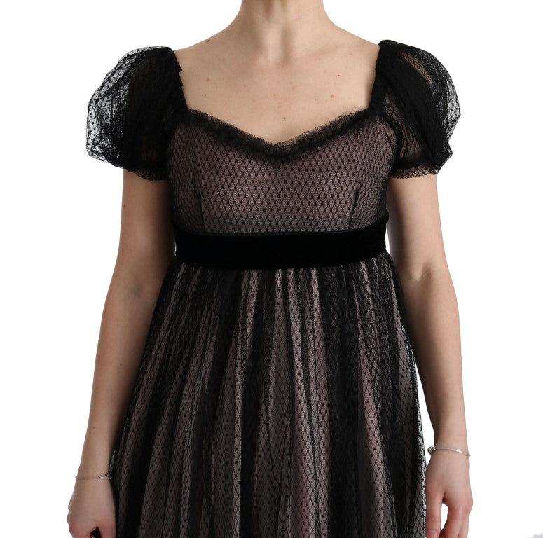 Long black lace dress with puffy sleeves