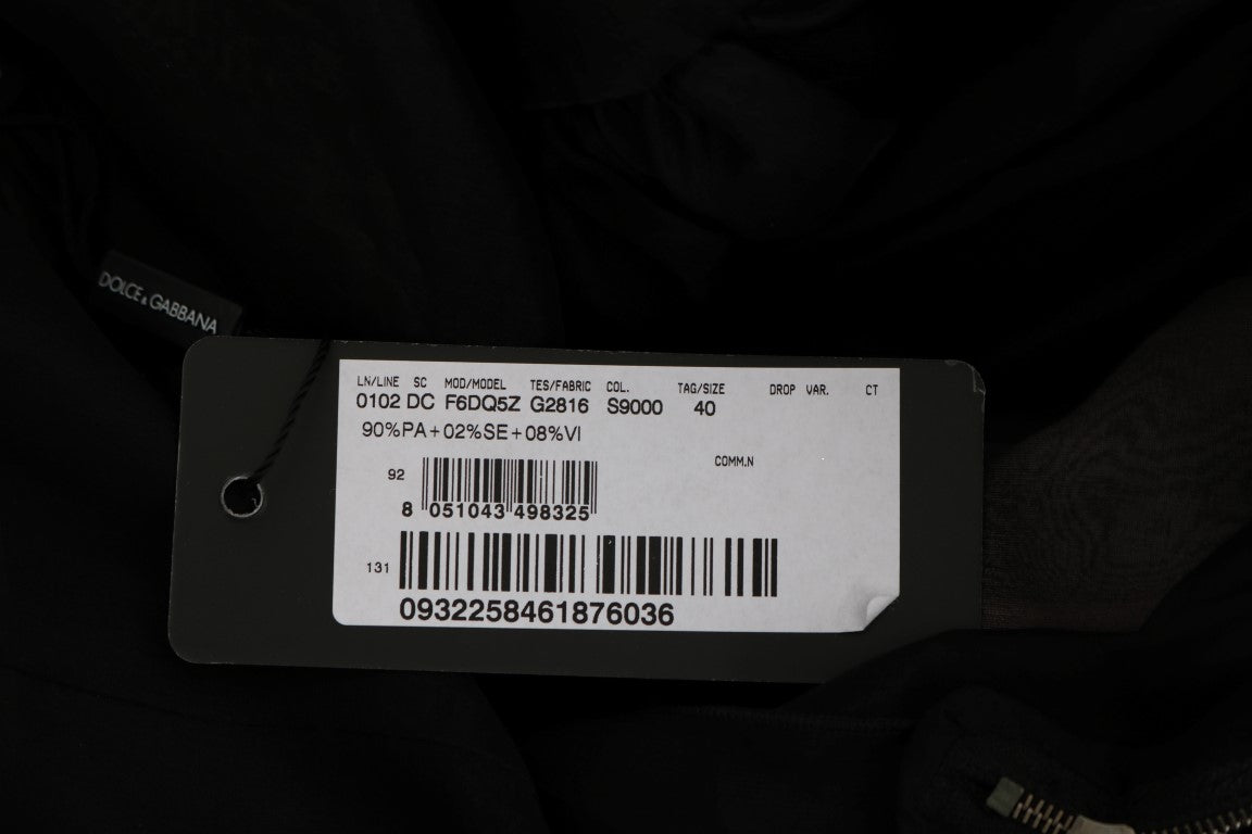White label on black fabric with barcode and serial number