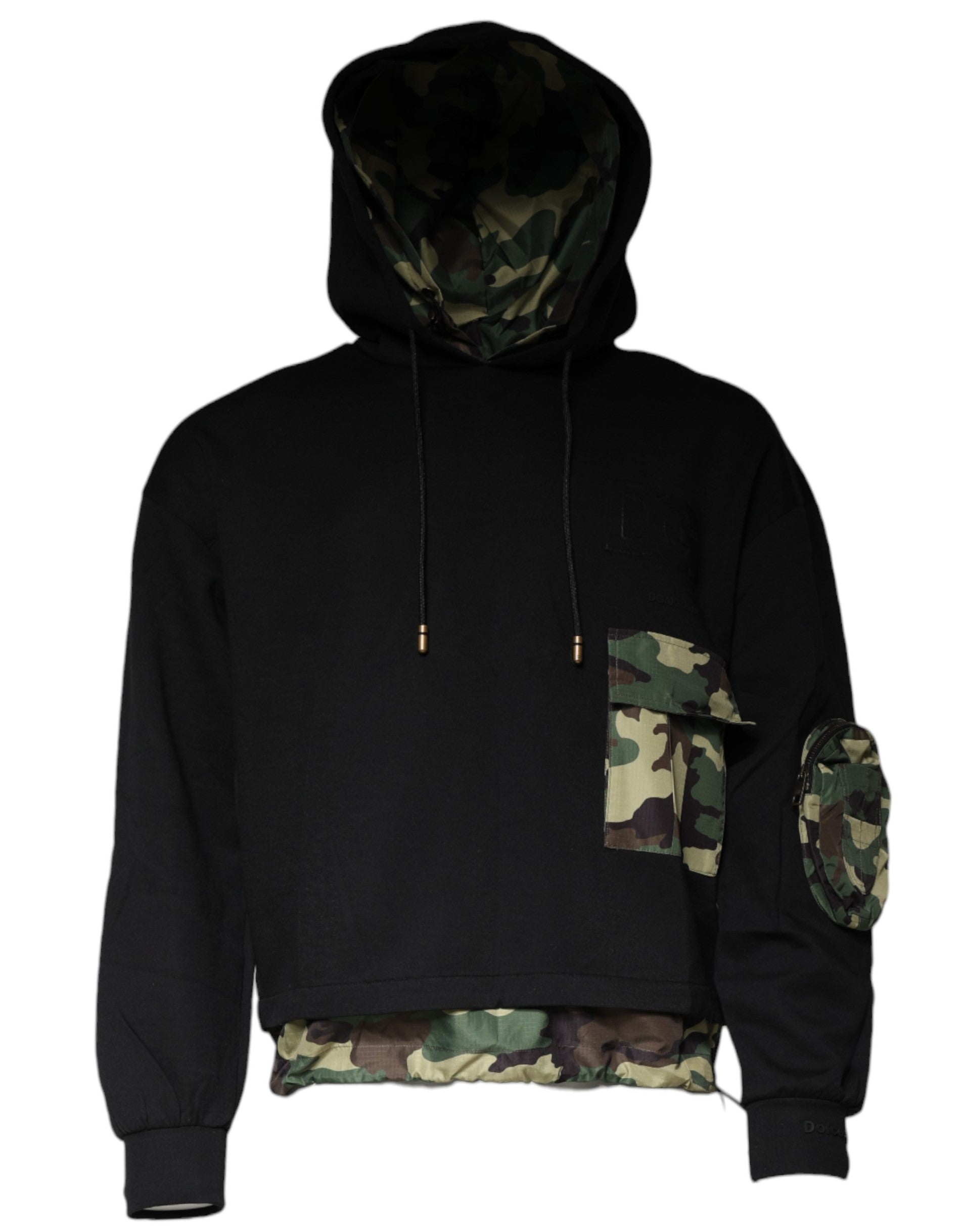 Camouflage hoodie with black sleeves