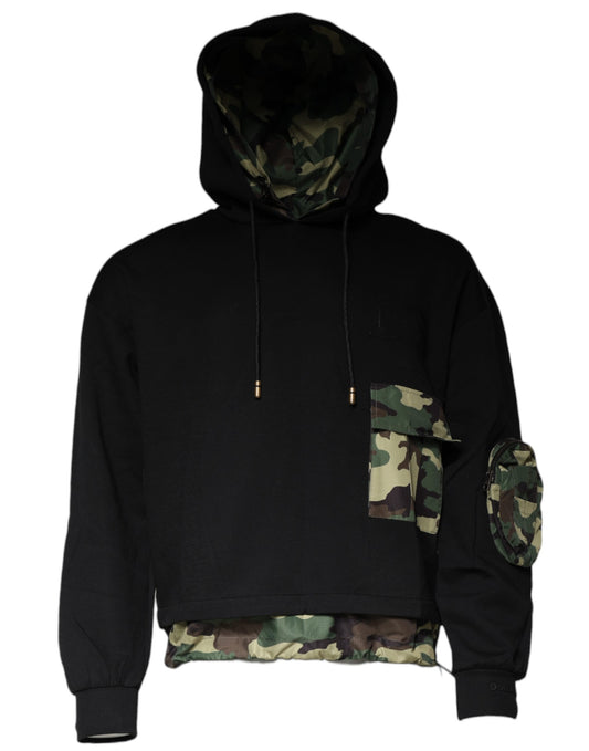 Camouflage hoodie with black sleeves