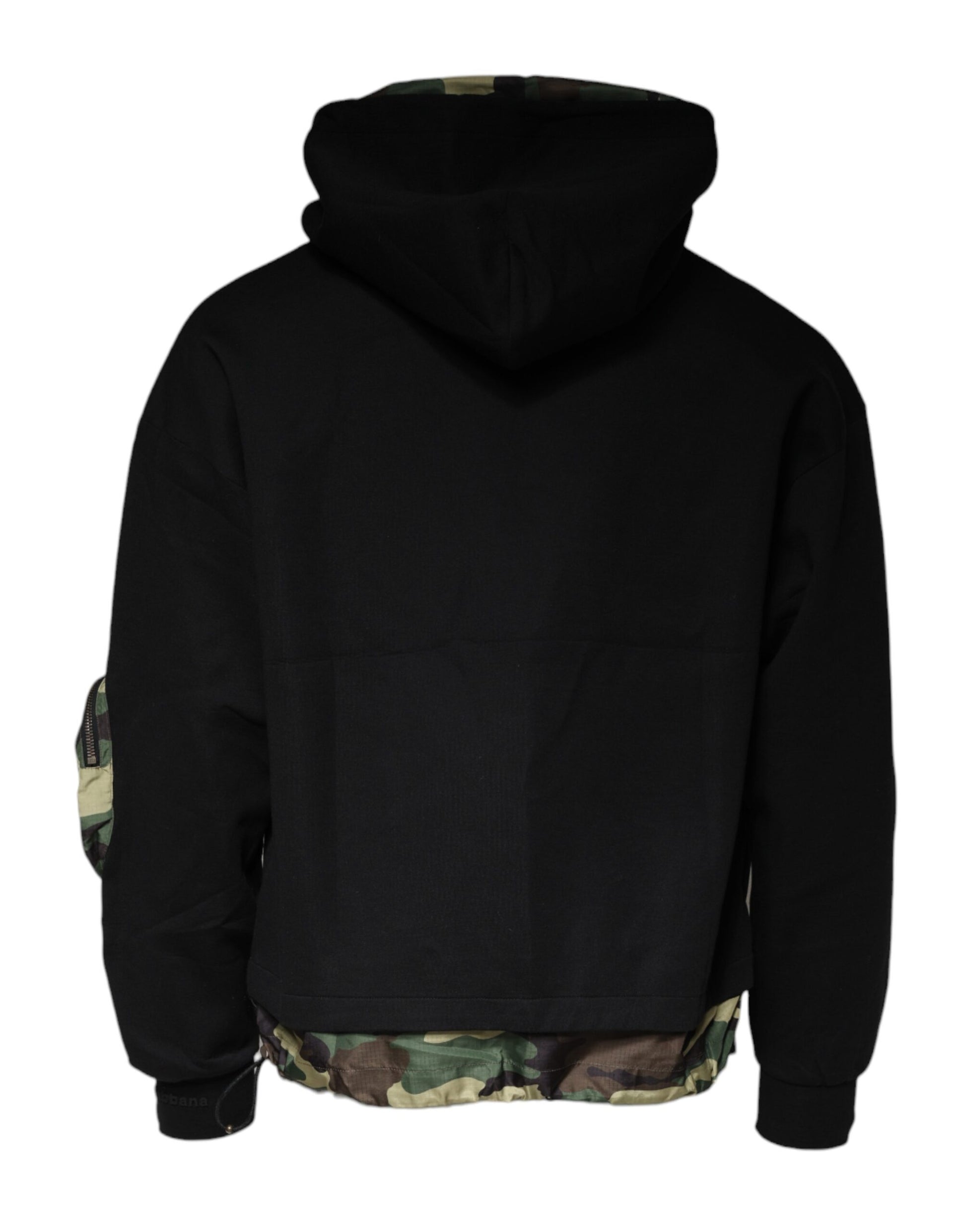 Black hoodie with camouflage pattern on sleeve