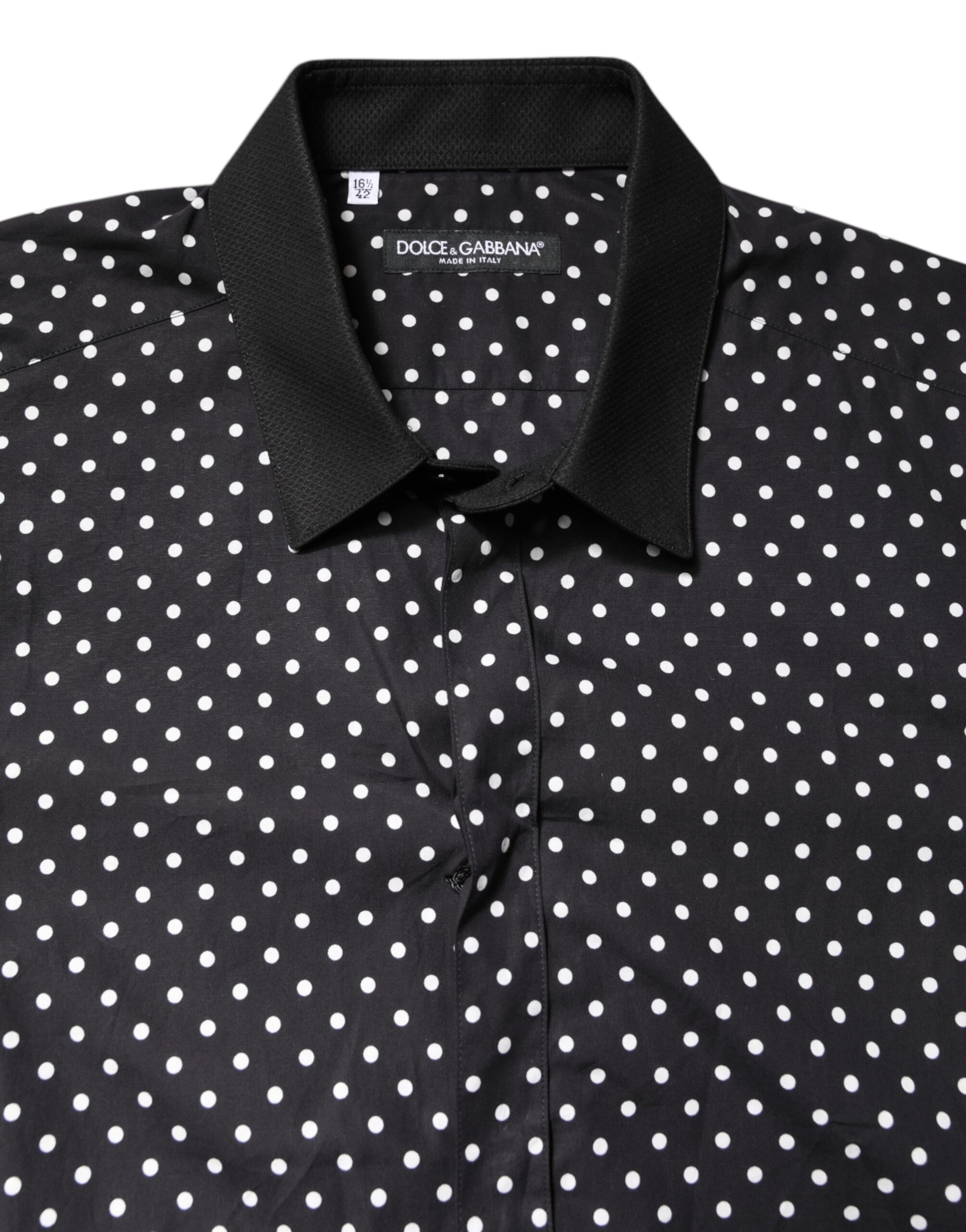 A black polka dot dress shirt from Dolce & Gabbana, made of cotton