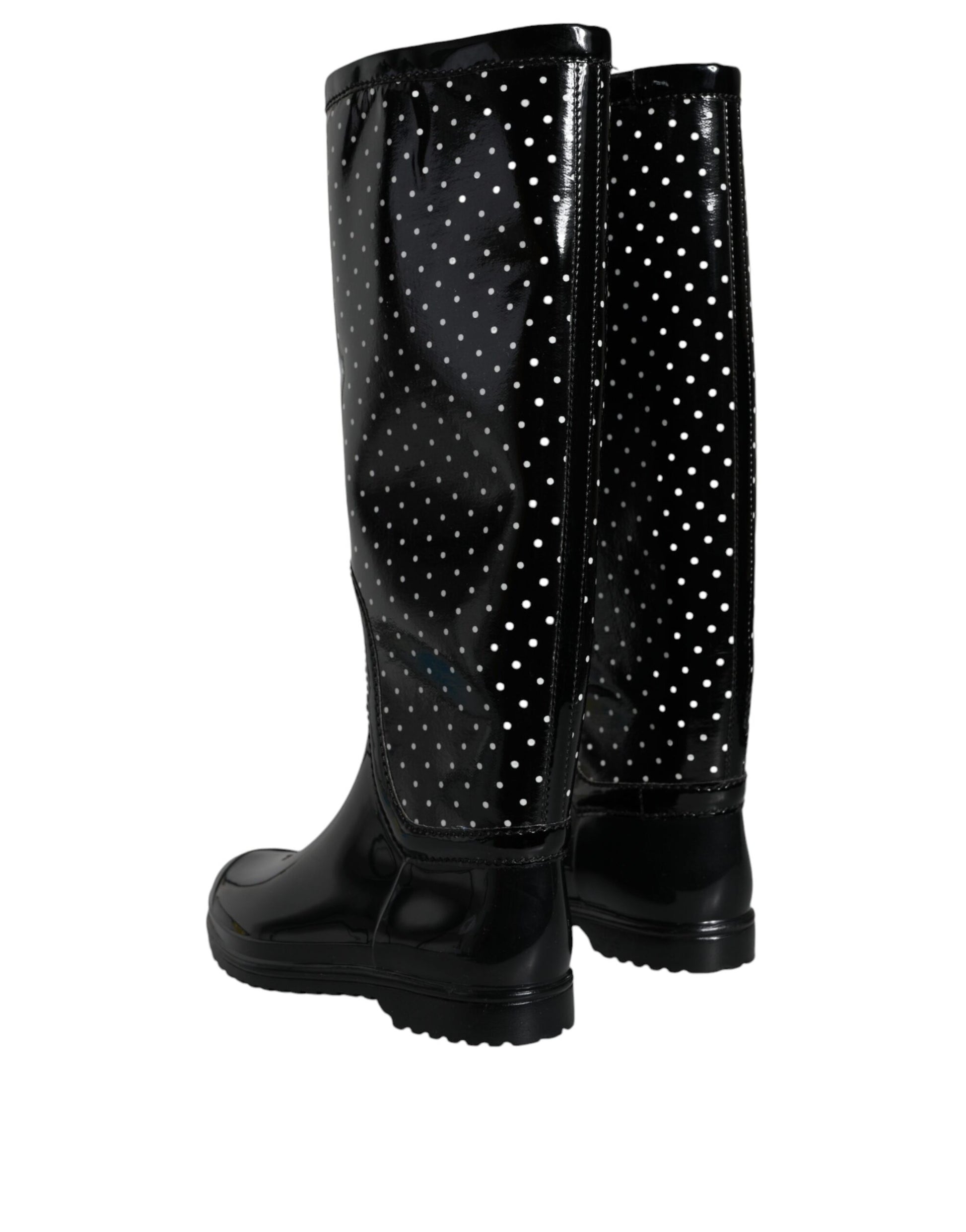 Black rain boots with polka dots