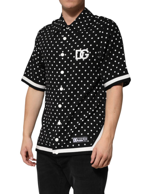 Black polka dot shirt with white buttons