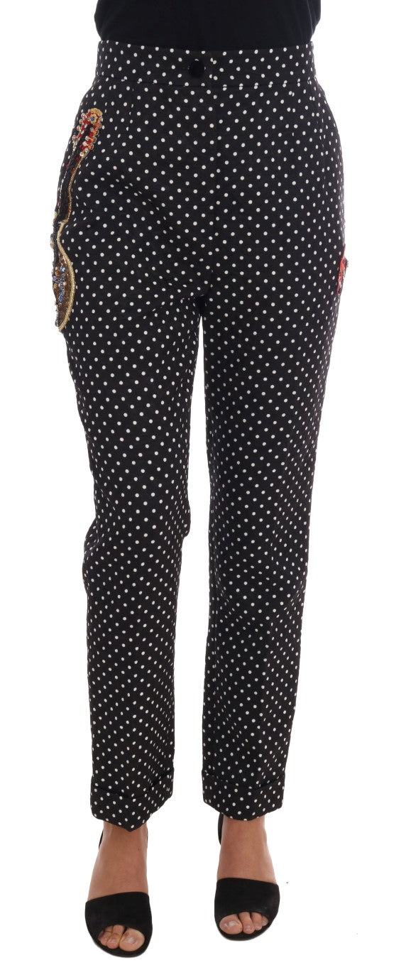 Black pants with white polka dots