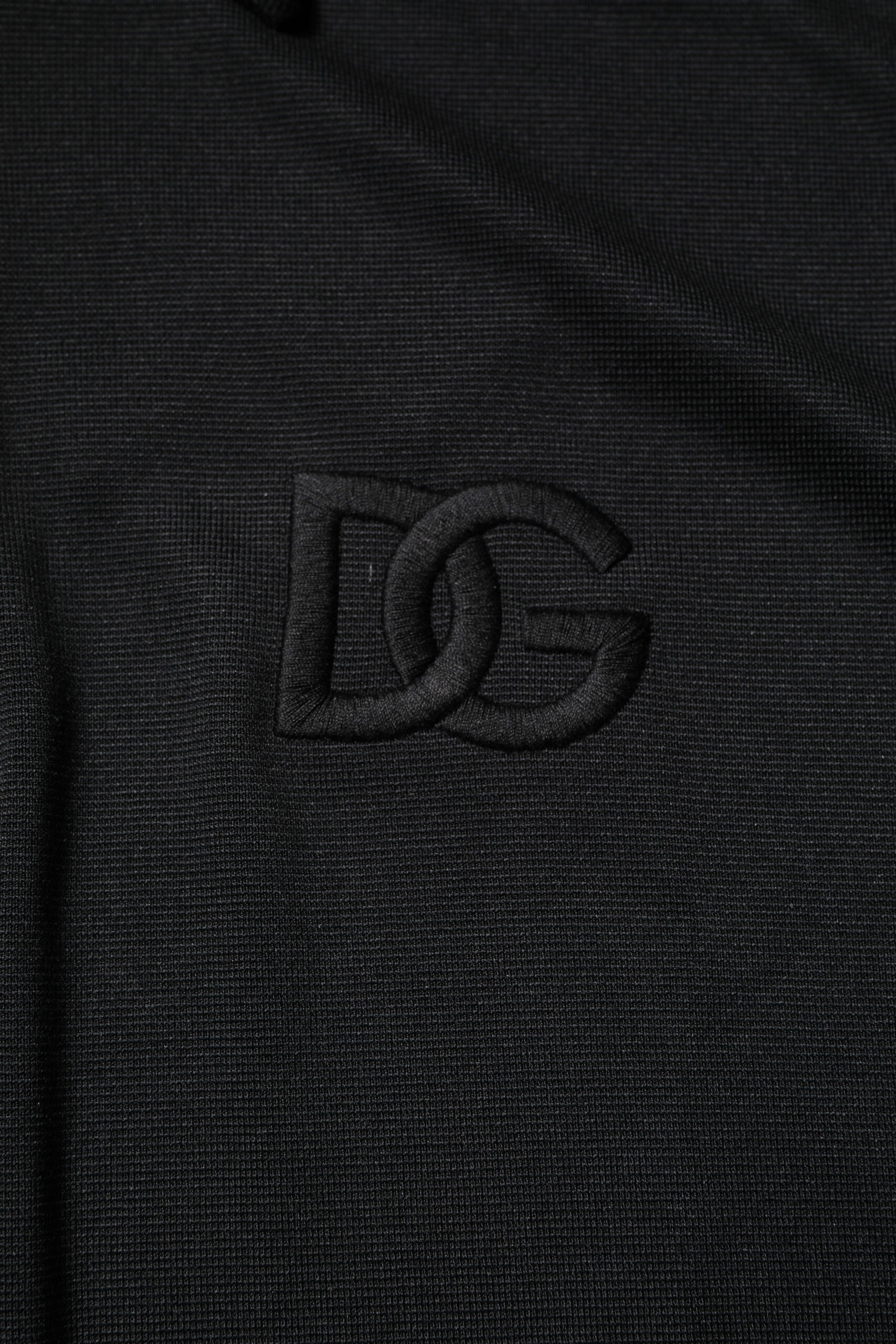 Black fabric with embroidered logo