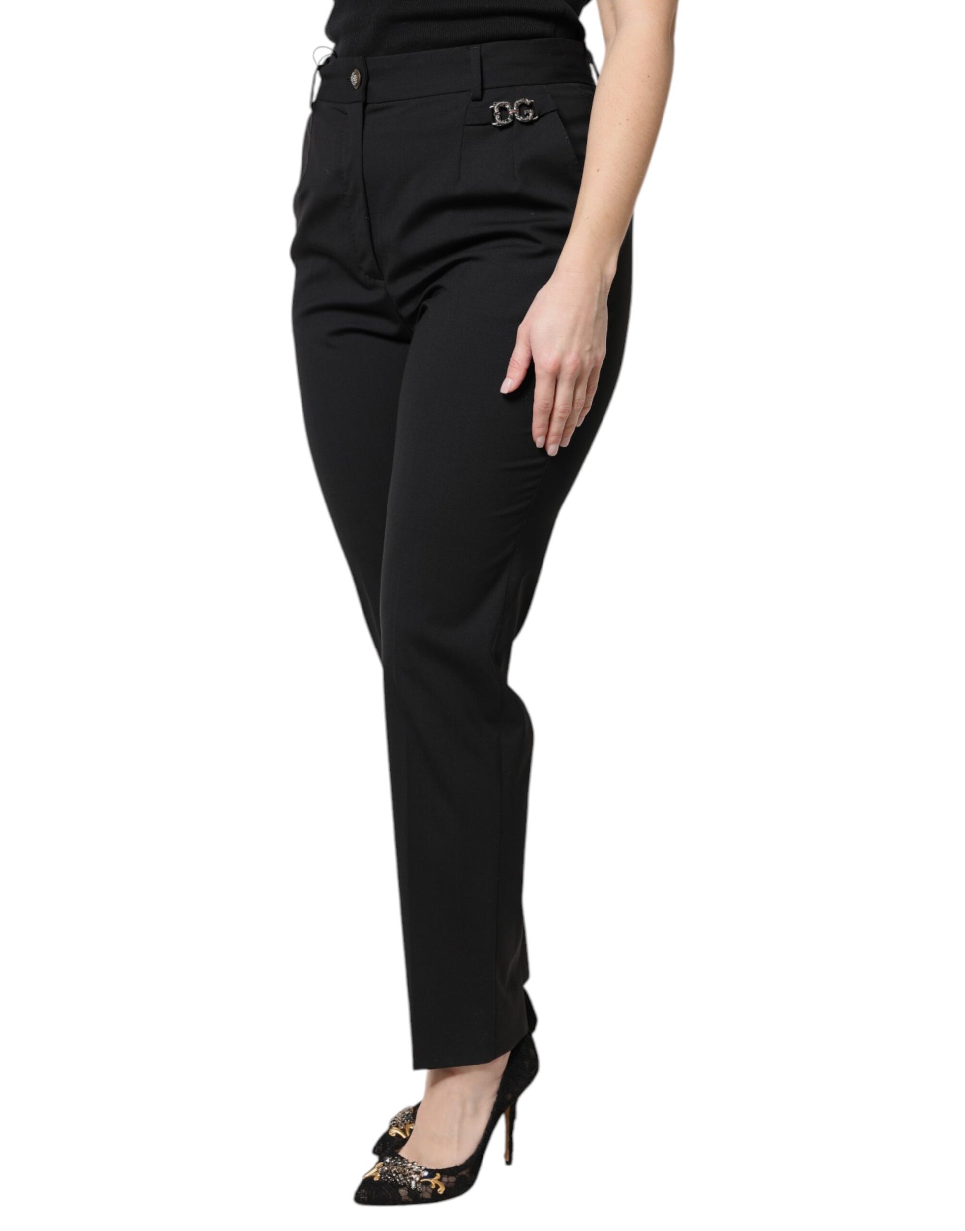A pair of black high waist dress pants by Dolce & Gabbana, made of polyester