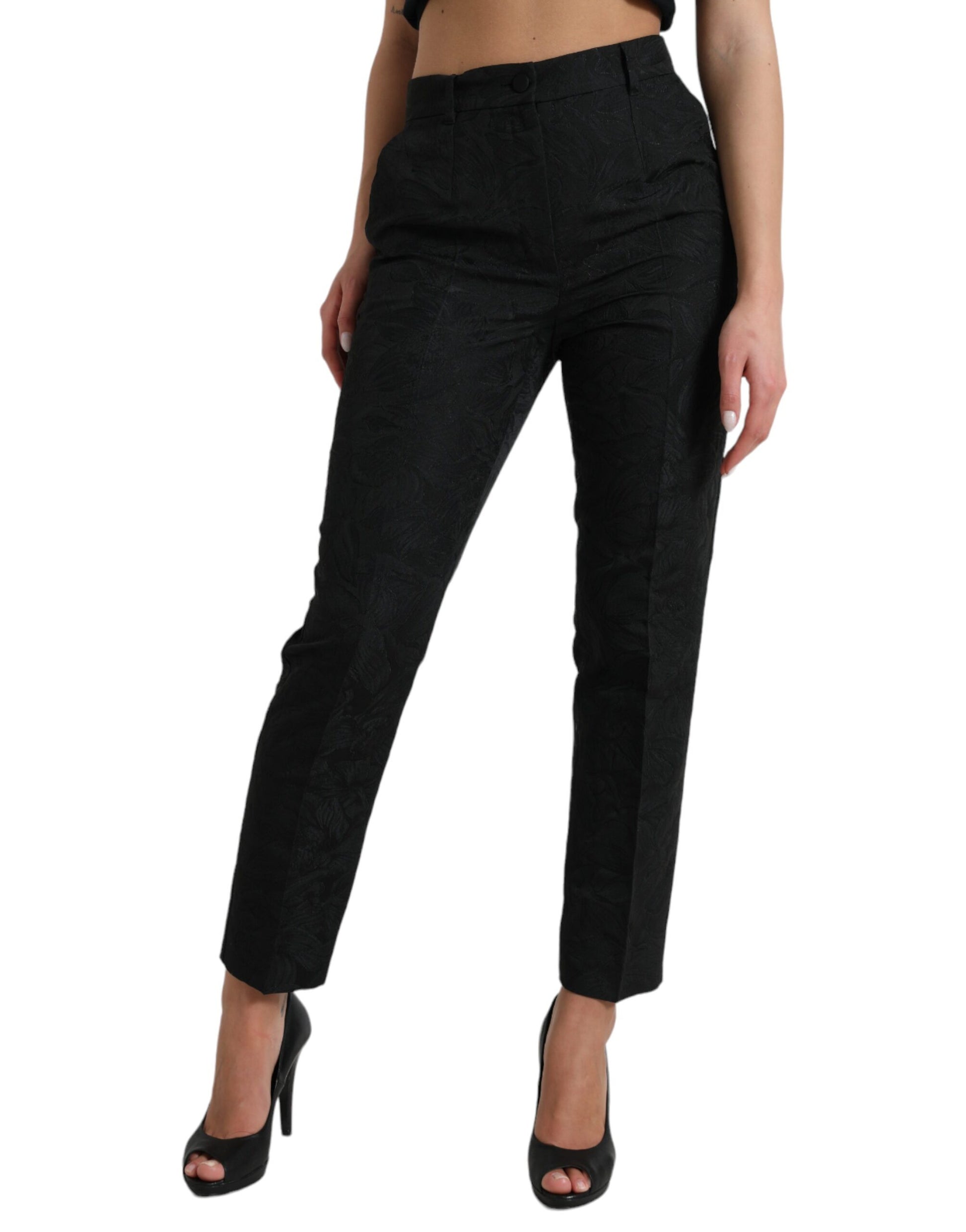 Pair of black trousers with a high waist and wide leg