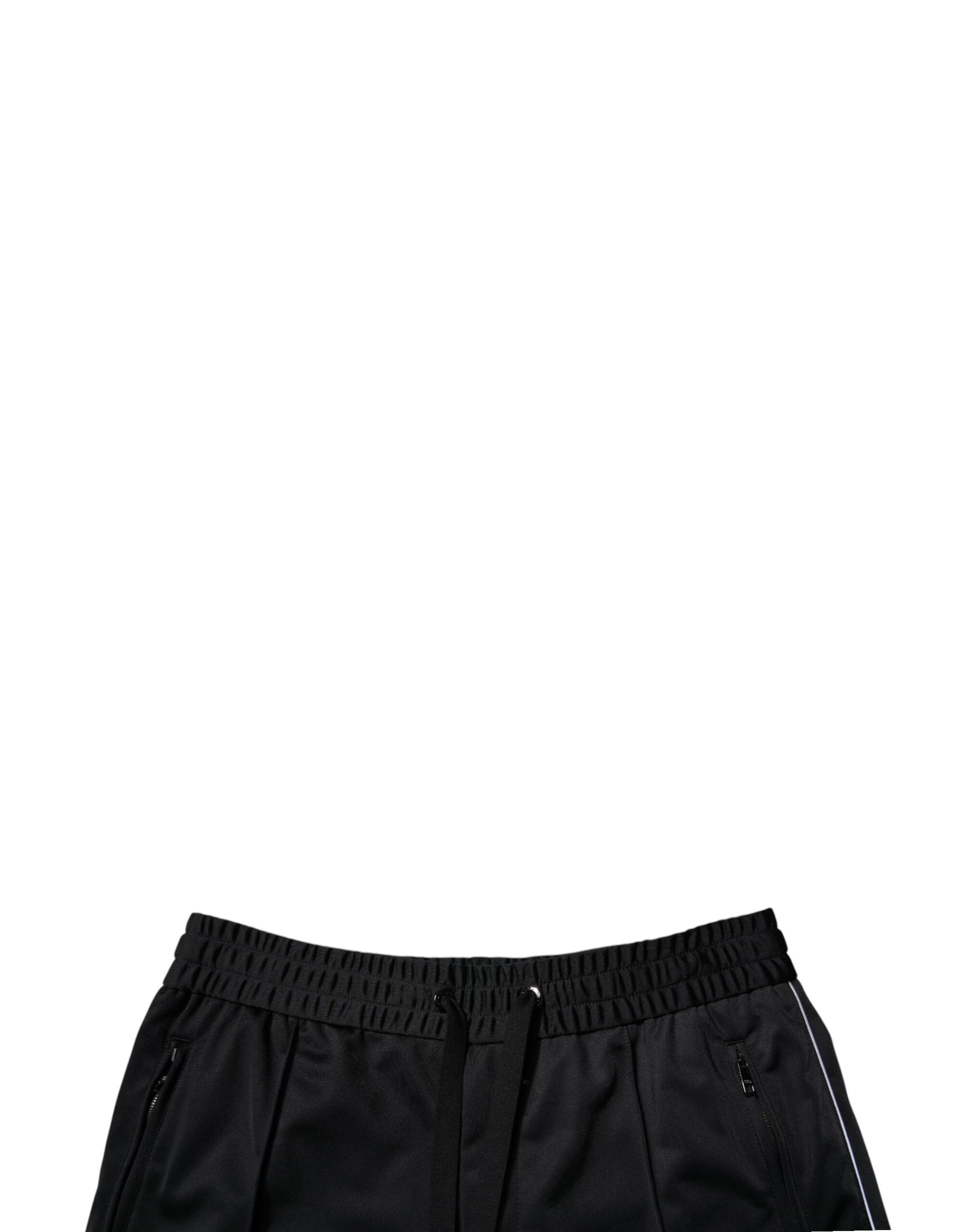 Black polyester mid waist men's bermuda shorts with drawstring and button closure