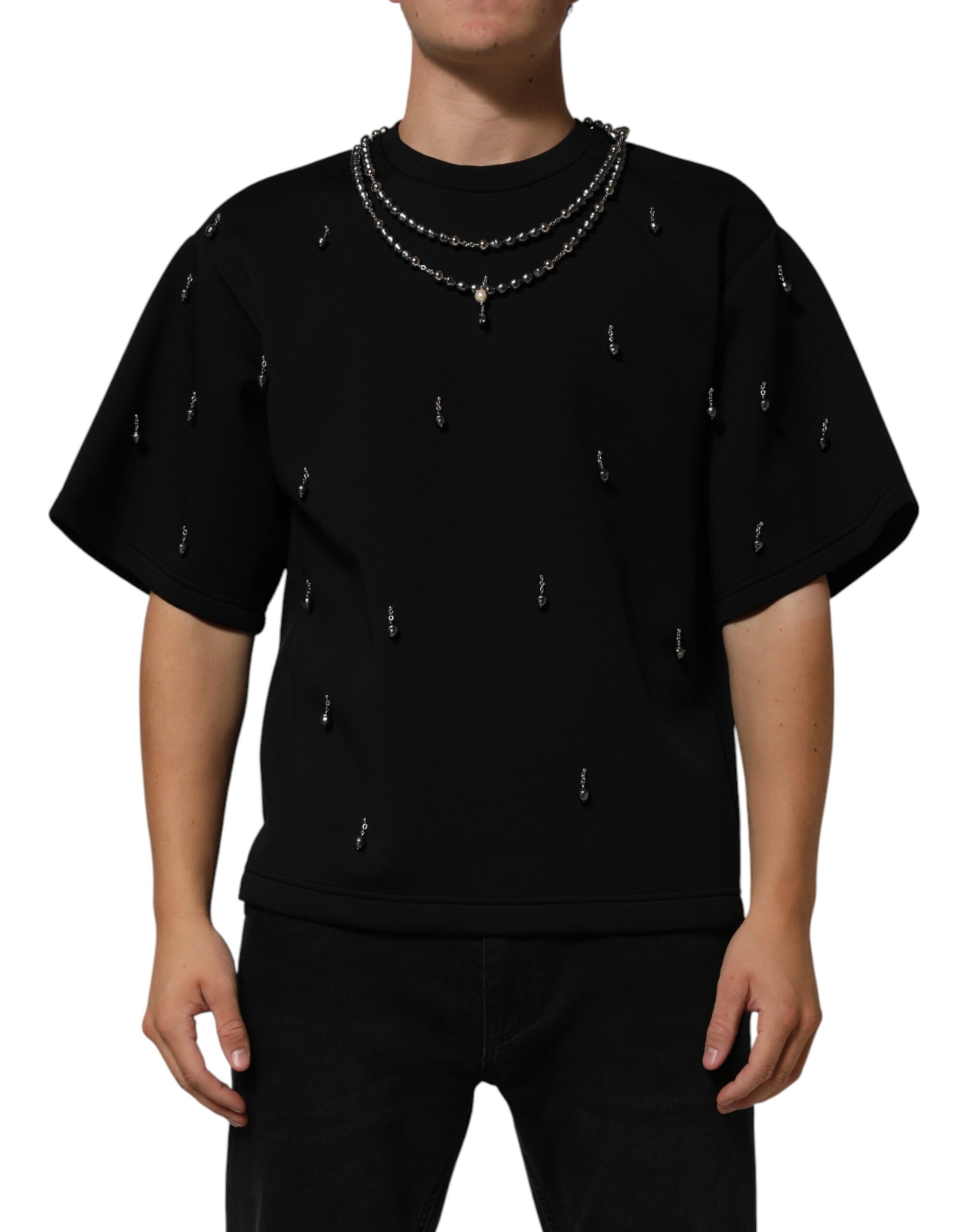 Black t-shirt with silver studs on sleeves