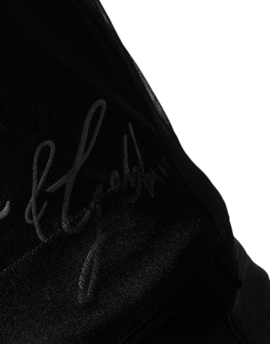 Black fabric with embroidered signature