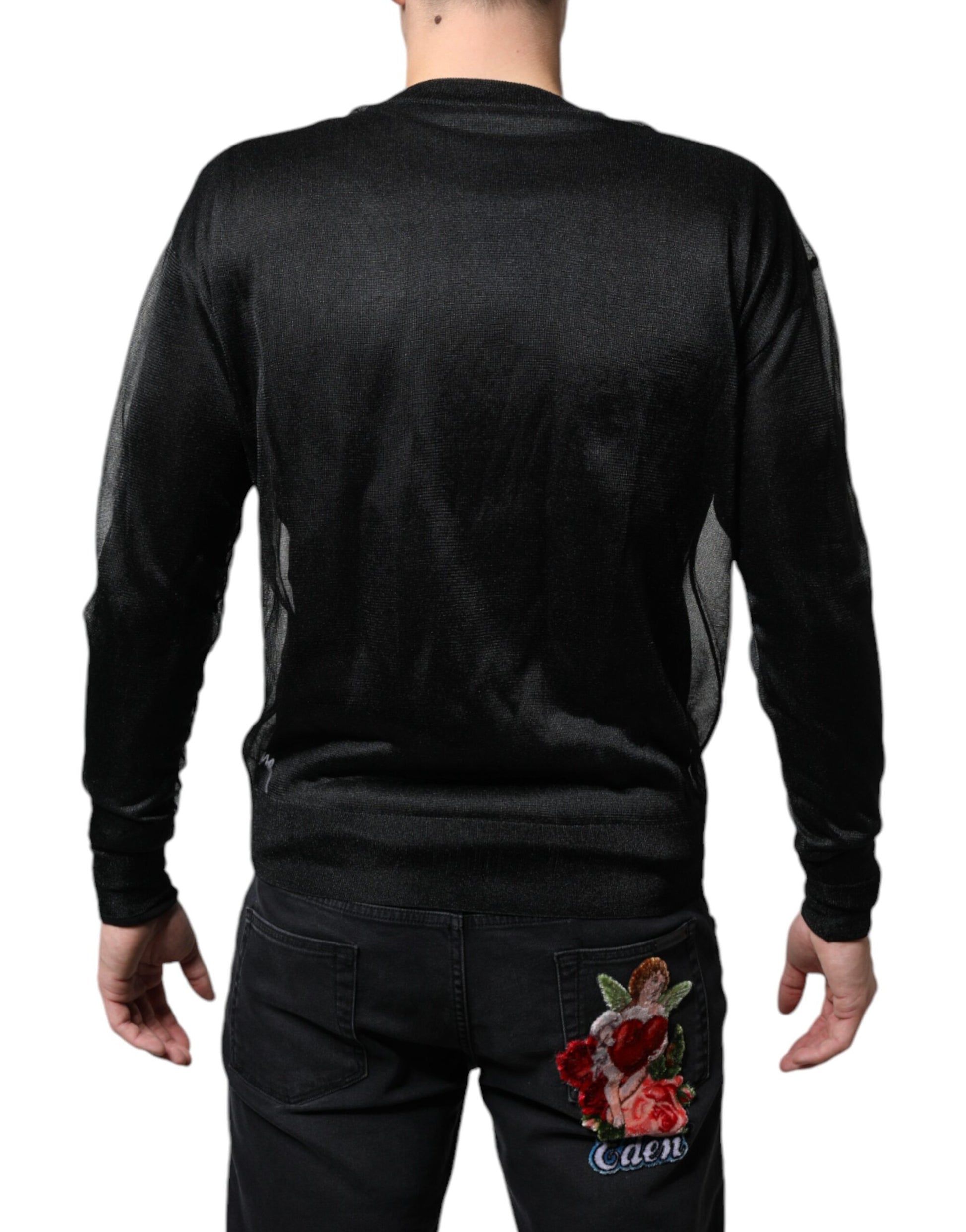 Black long sleeve sweater with rose design on back