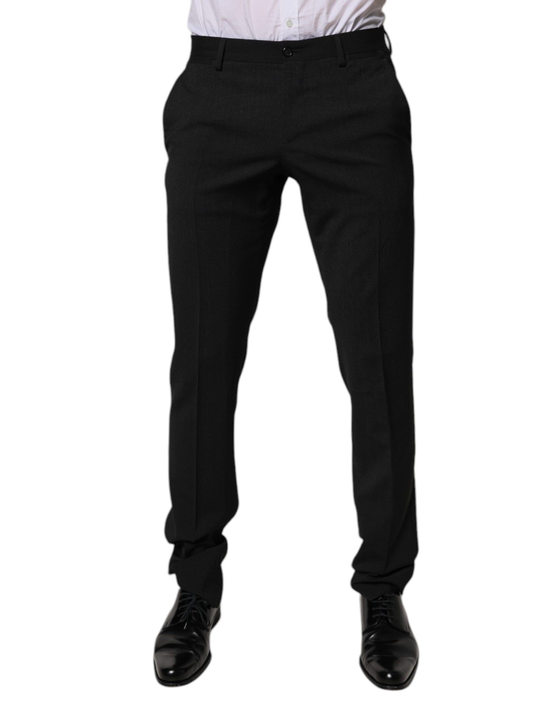 A pair of black polyester tapered formal men's dress pants from Dolce & Gabbana