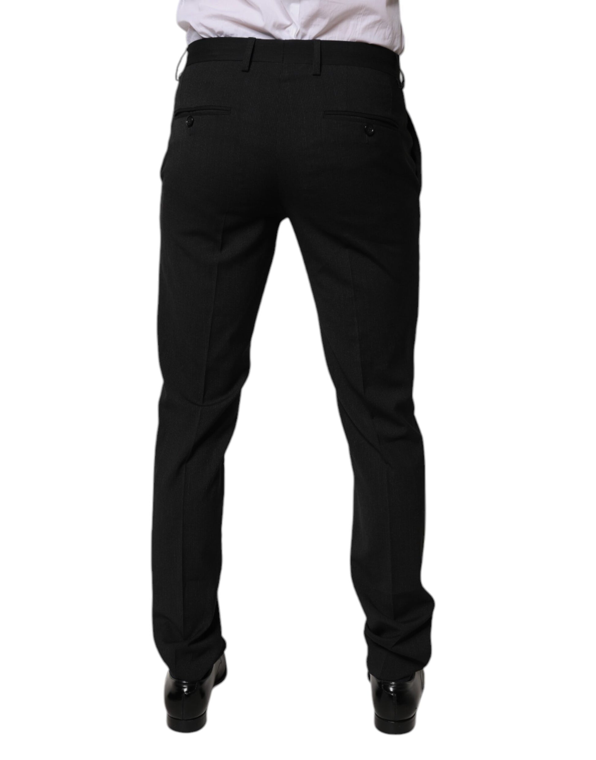 A pair of black polyester tapered formal men's dress pants from Dolce & Gabbana