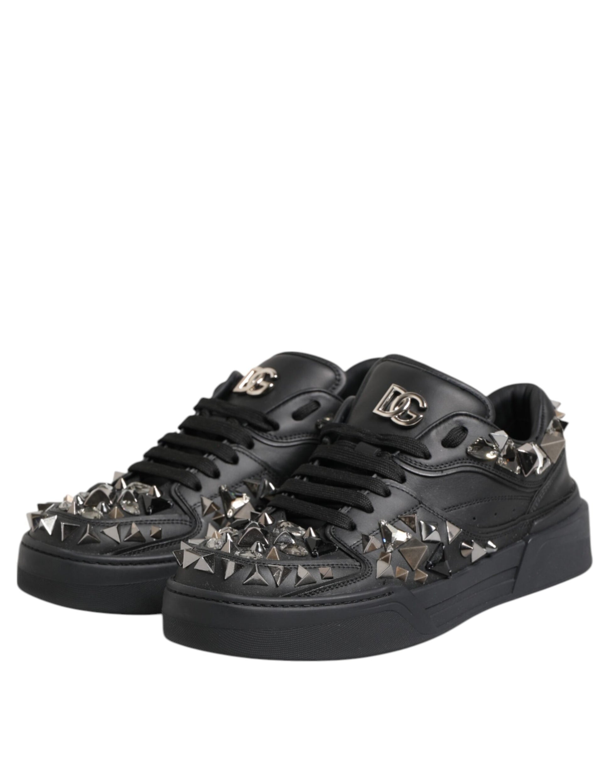 Black studded men's sneakers with D&G logo, featuring a chunky sole and embellishments