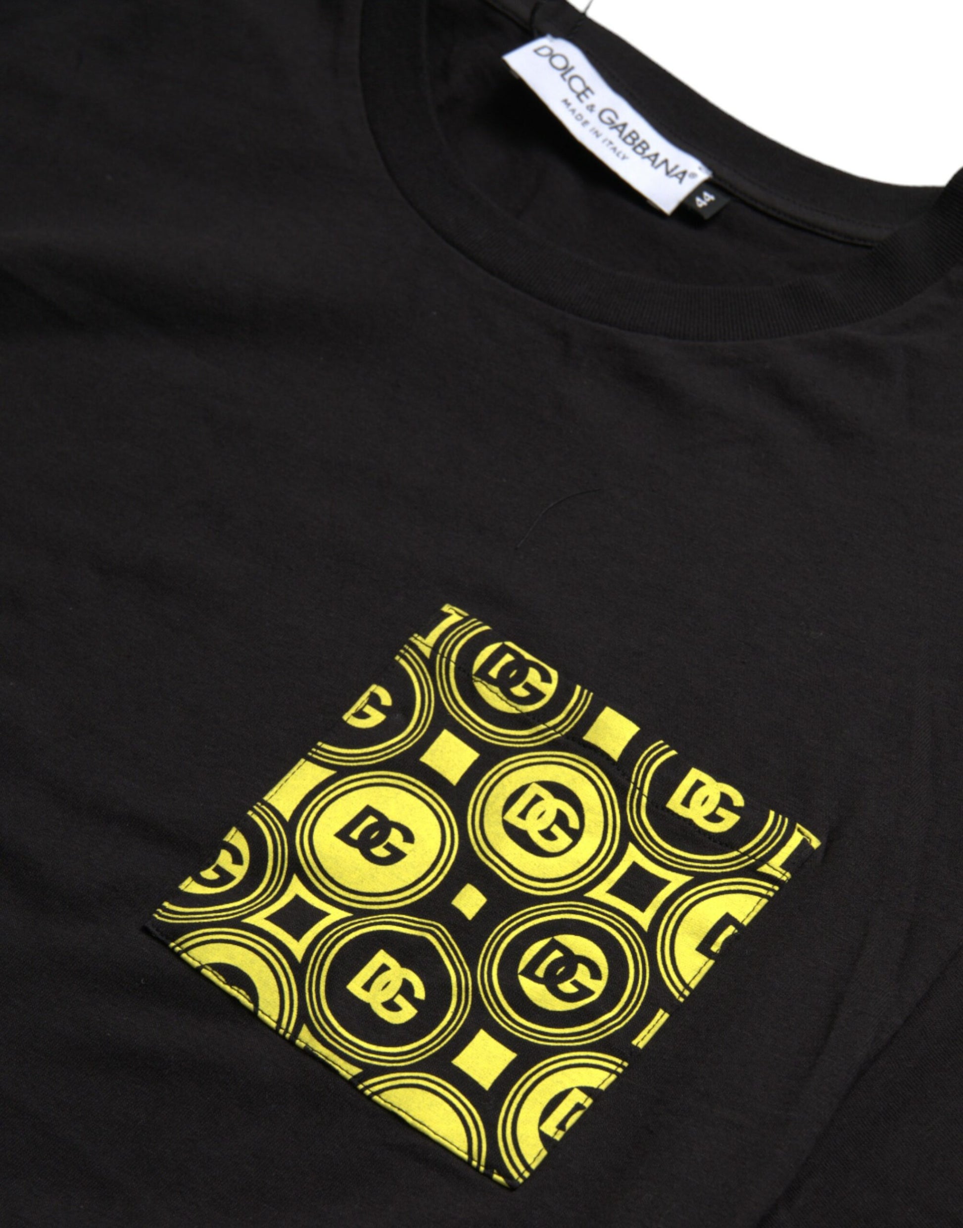 Black t-shirt with yellow pocket