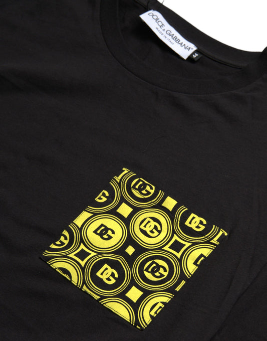 Black t-shirt with yellow pocket