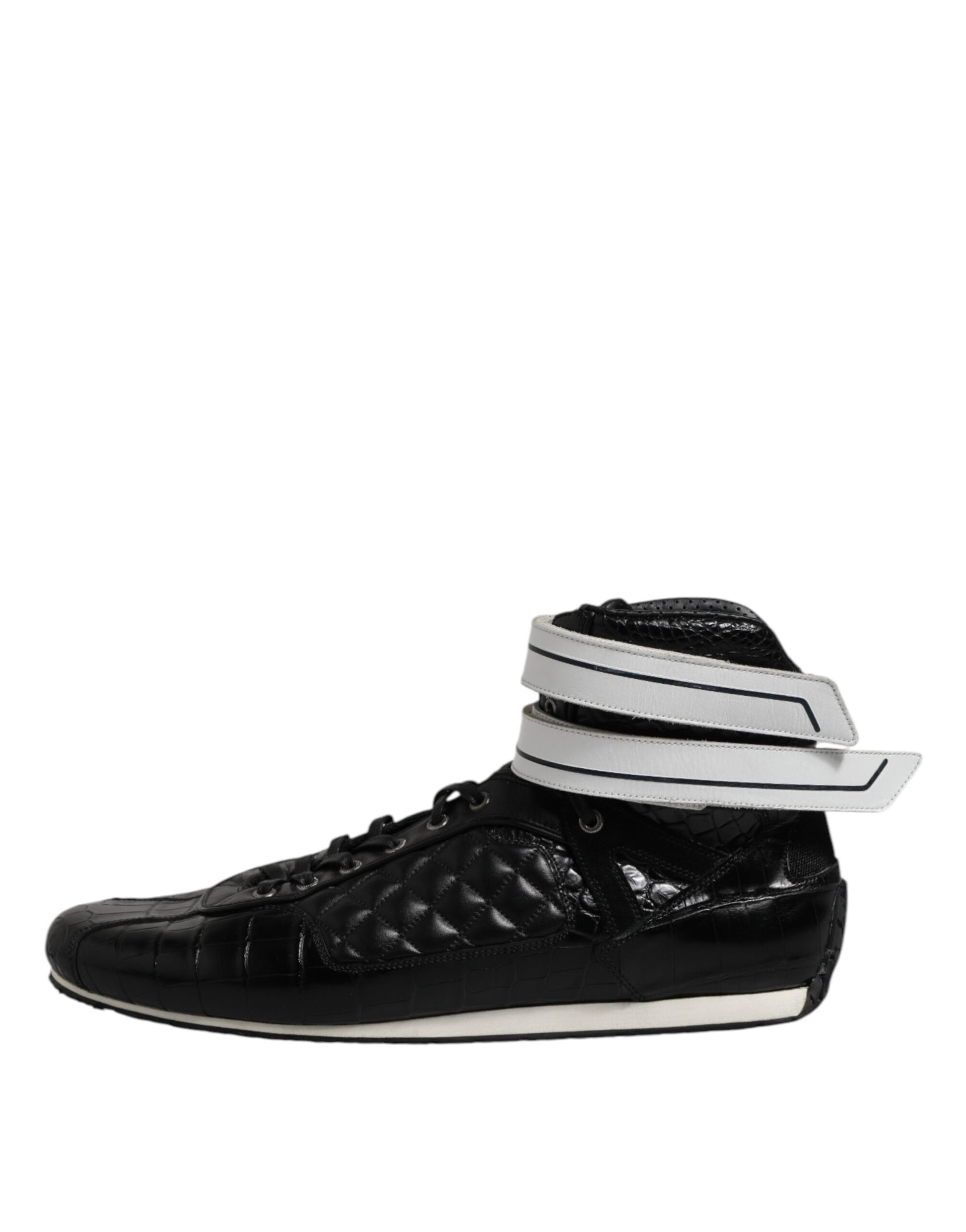Black sneaker with white stripes on sides