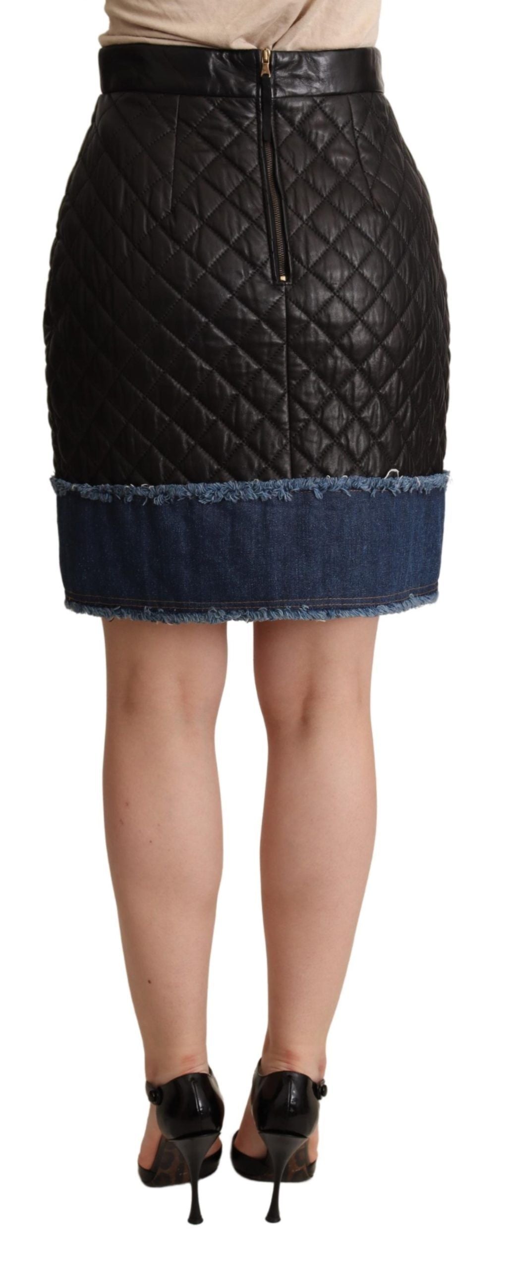 Black quilted skirt with denim hem
