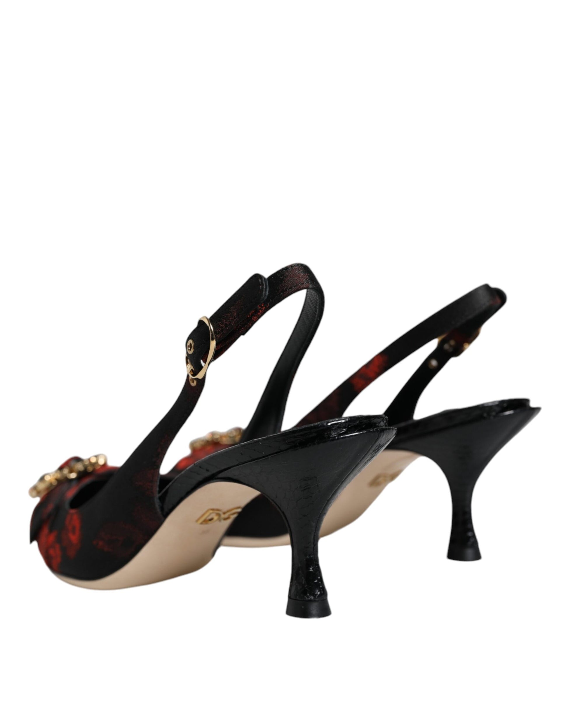 High heel shoes with a floral pattern on the toe