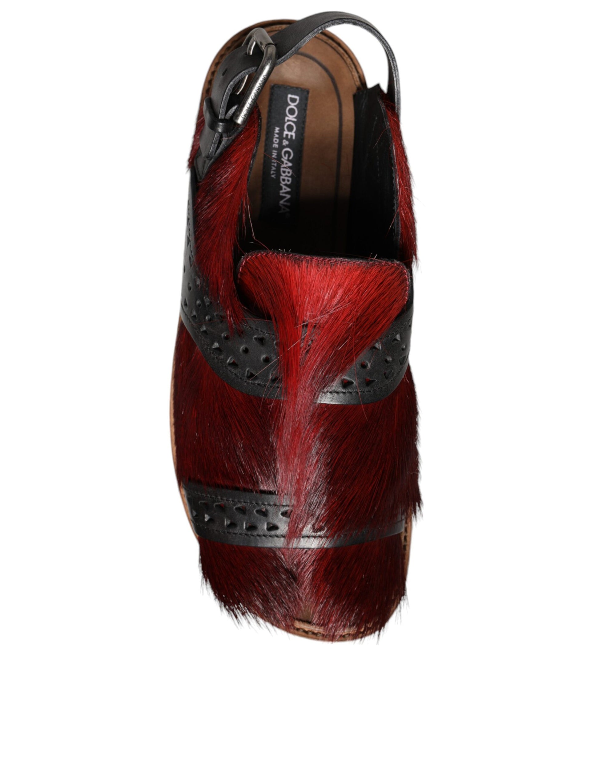 Red shoe with fur trim