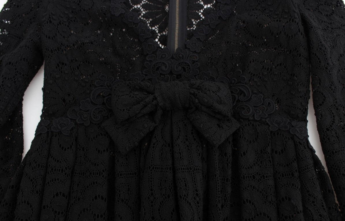Black lace dress with bow at waist