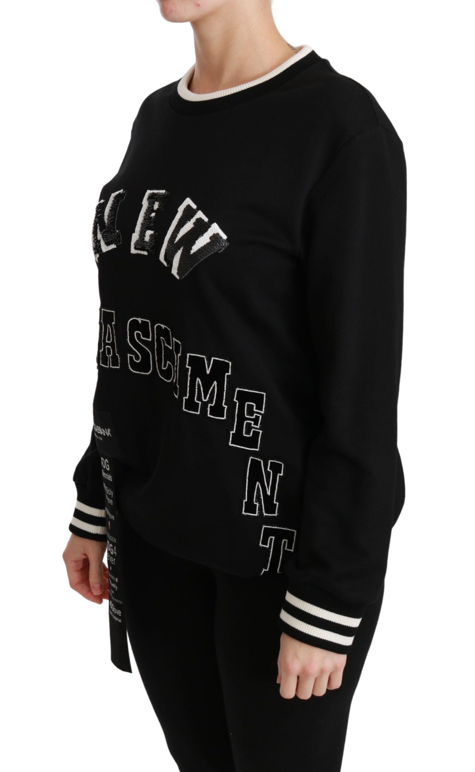 Black long sleeve sweatshirt with white lettering