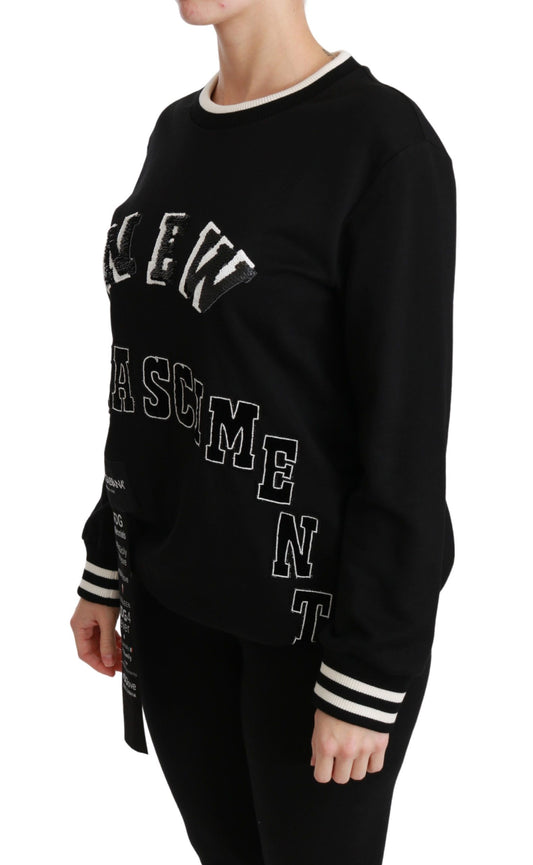 Black long sleeve sweatshirt with white lettering