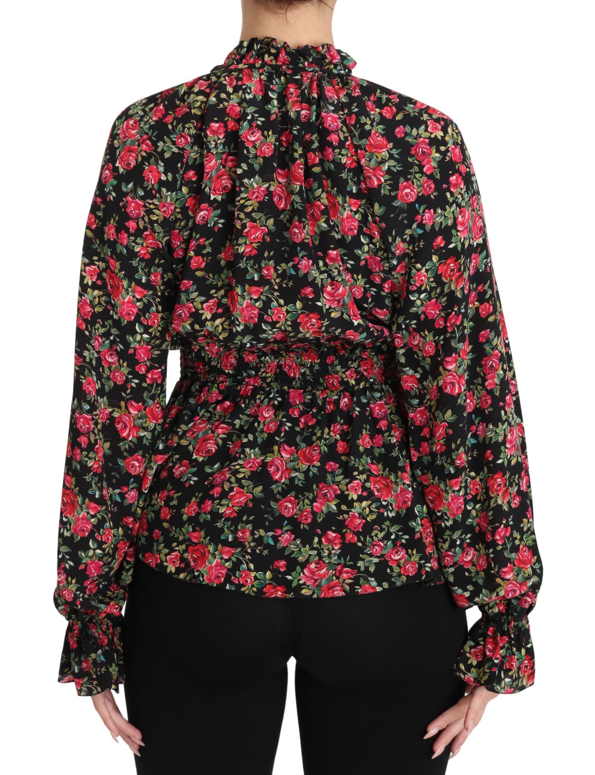 Black long sleeve shirt with floral pattern on back