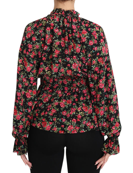 Black long sleeve shirt with floral pattern on back