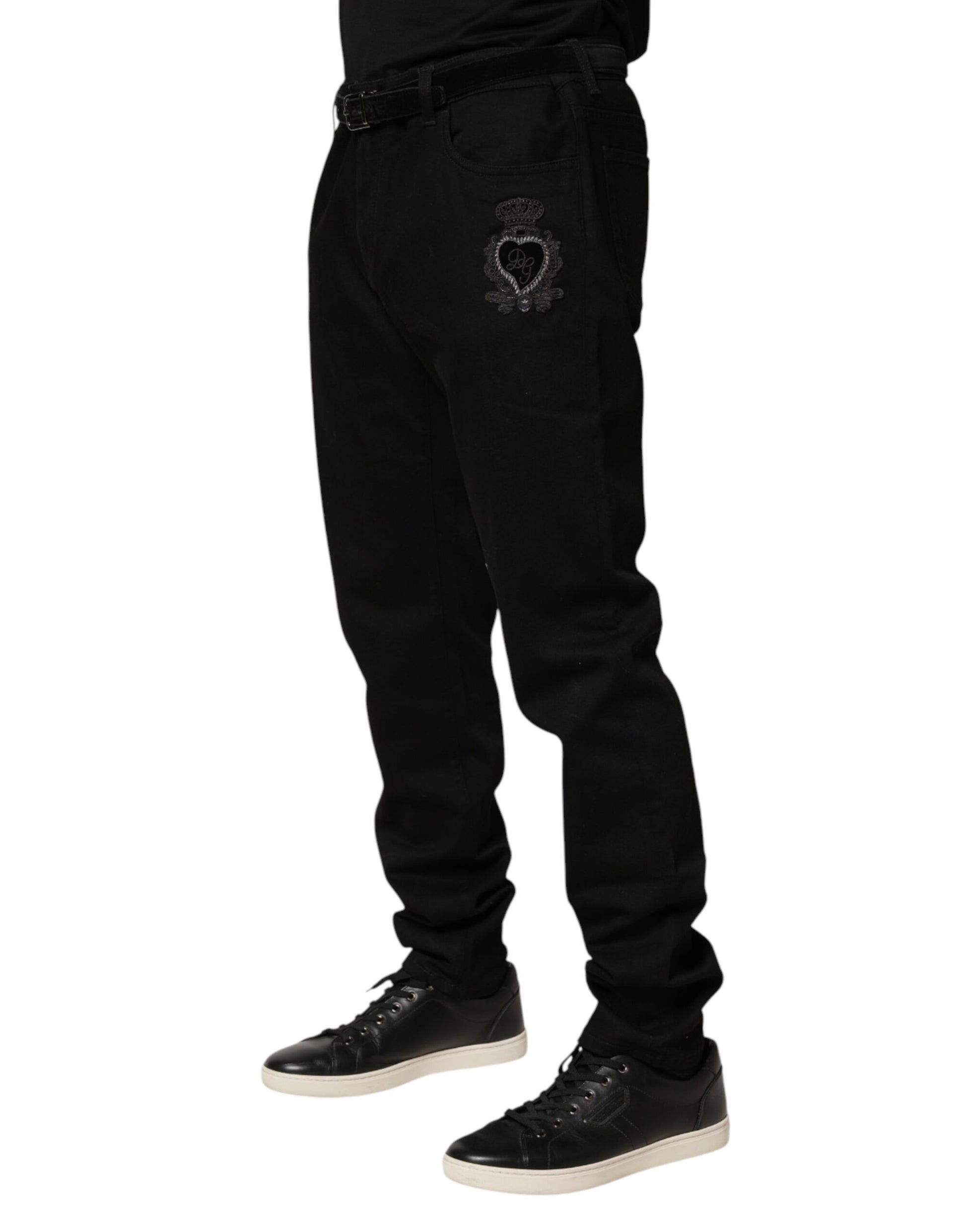 Pair of black pants with skull design on leg