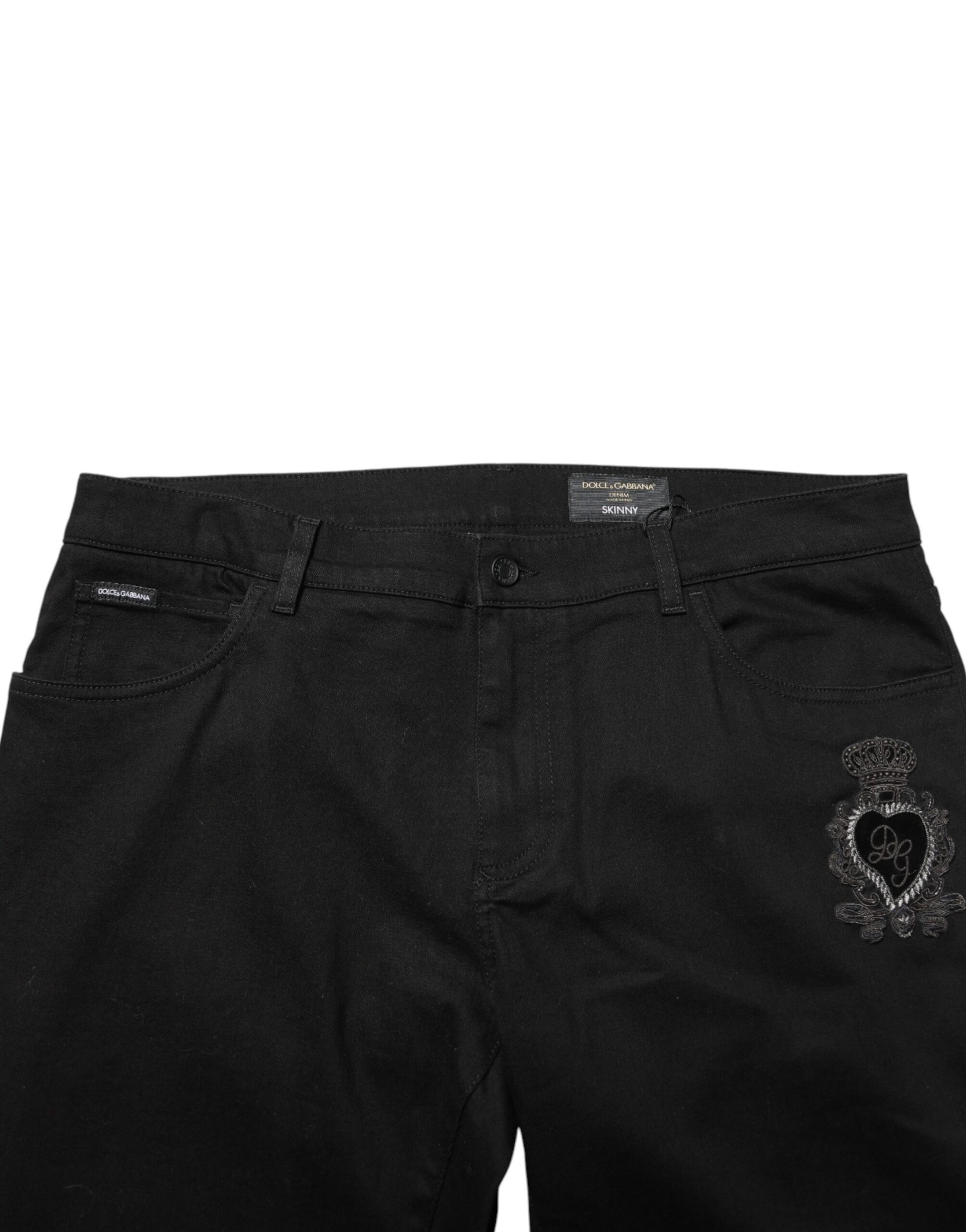 Black shorts with embroidered design on right leg