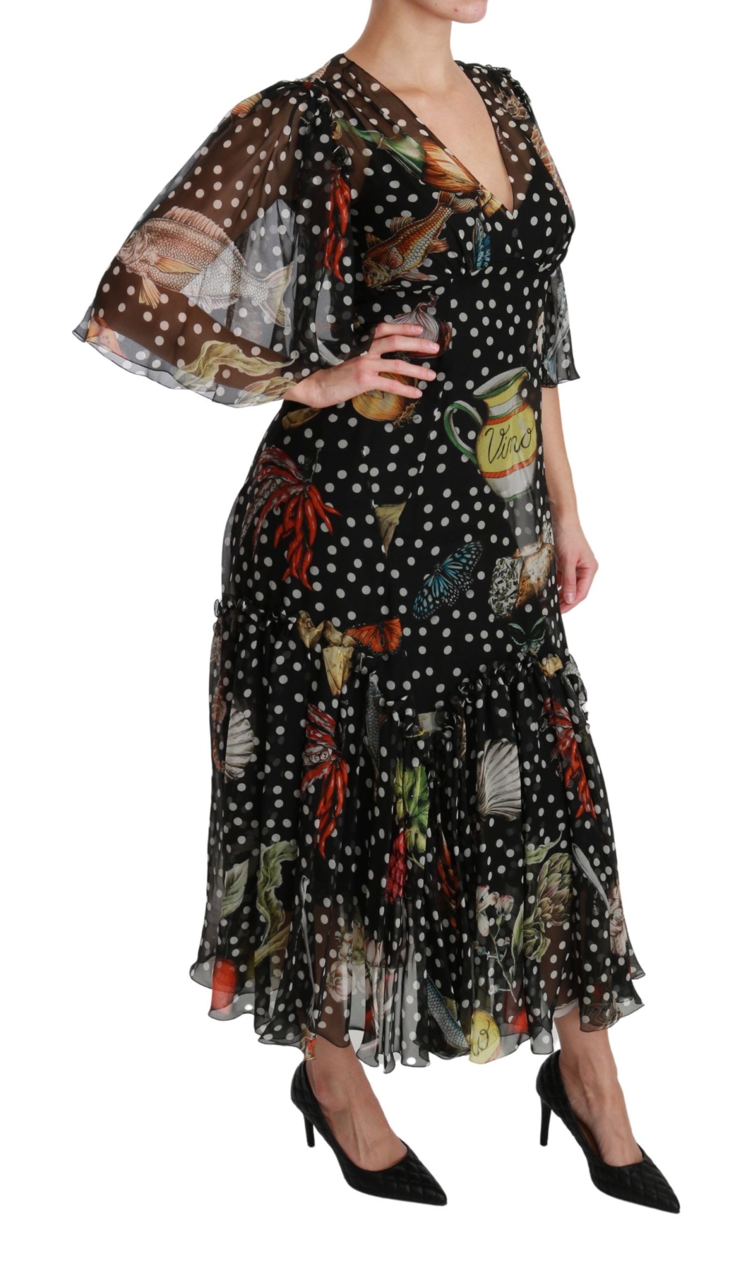 A-line shift dress with black sea fish print, designed by Dolce & Gabbana