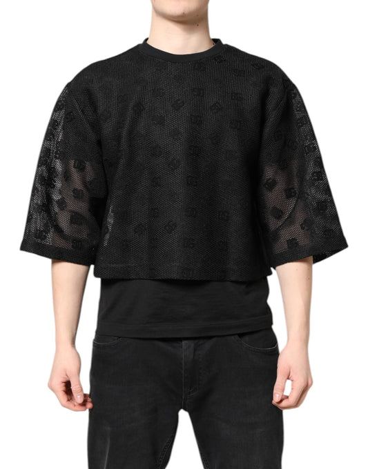 Black cropped sweater with lace detailing