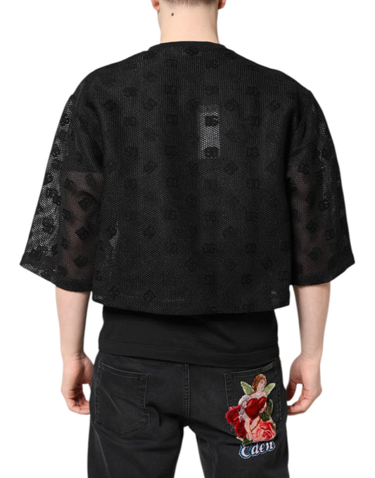 Black cropped sweater with lace back detail