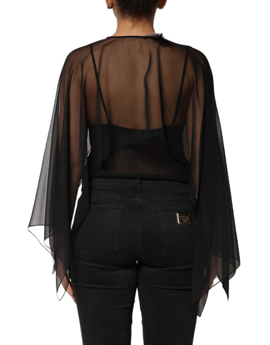 Black sheer backless top with long sleeves